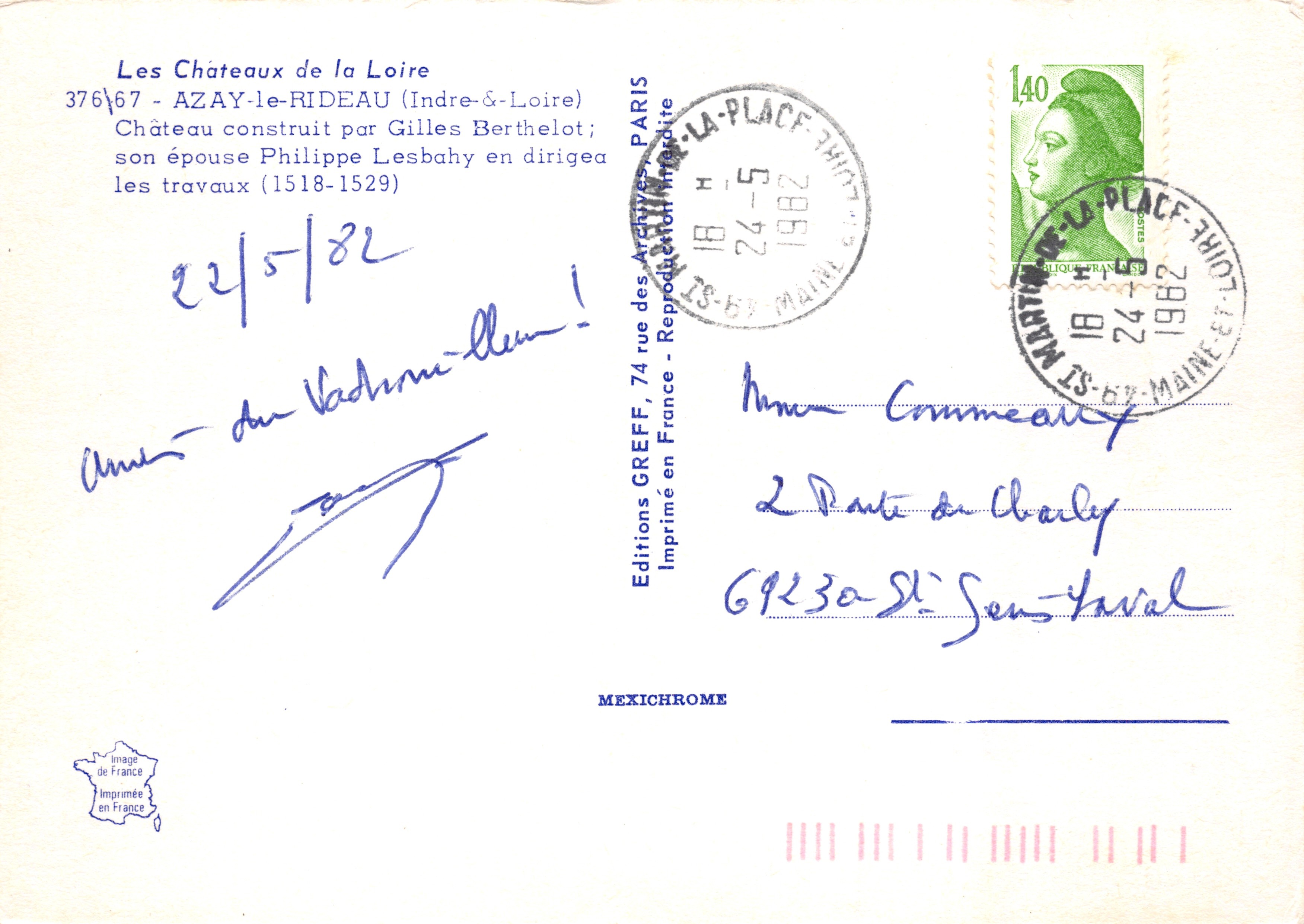 Castillo de Azay-le-Rideau — vista otoñal con reflejo en el agua — Editions GREFF — Reverso