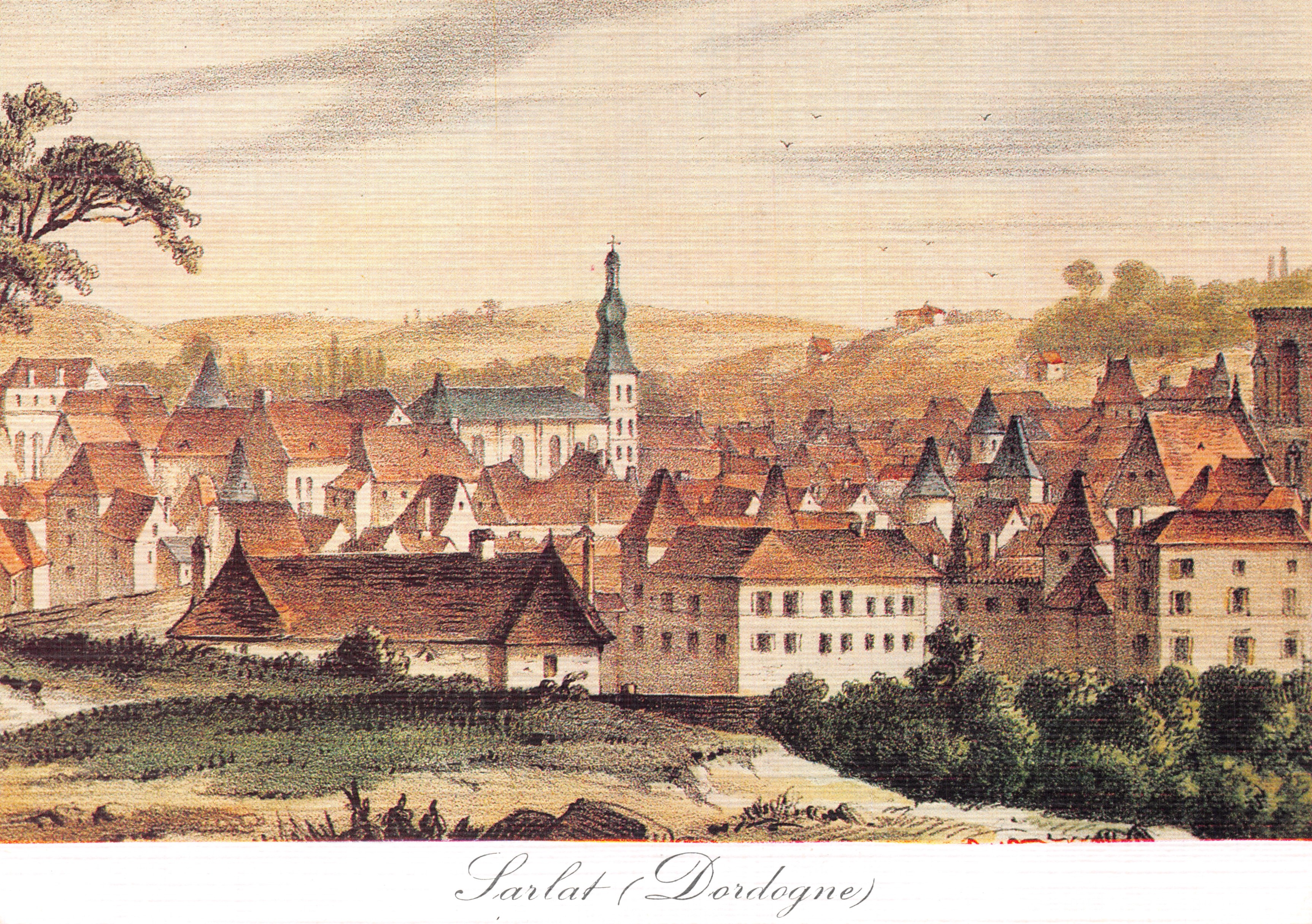Sarlat (Dordogne) — vista panorámica con iglesia Sainte-Marie — Éditions d'Art Yvon Jaurès