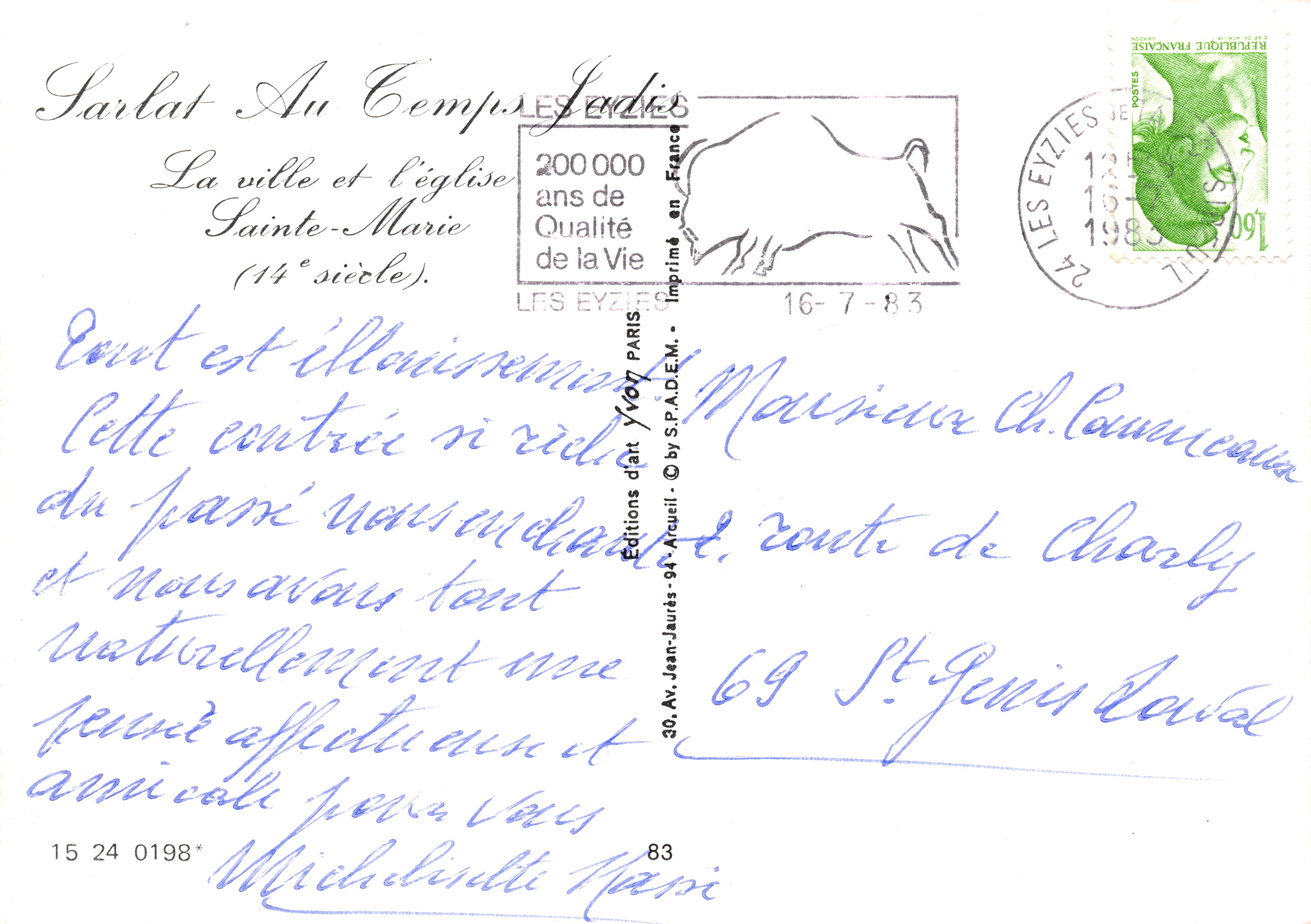 Sarlat (Dordogne) — vista panorámica con iglesia Sainte-Marie — Éditions d'Art Yvon Jaurès — Reverso