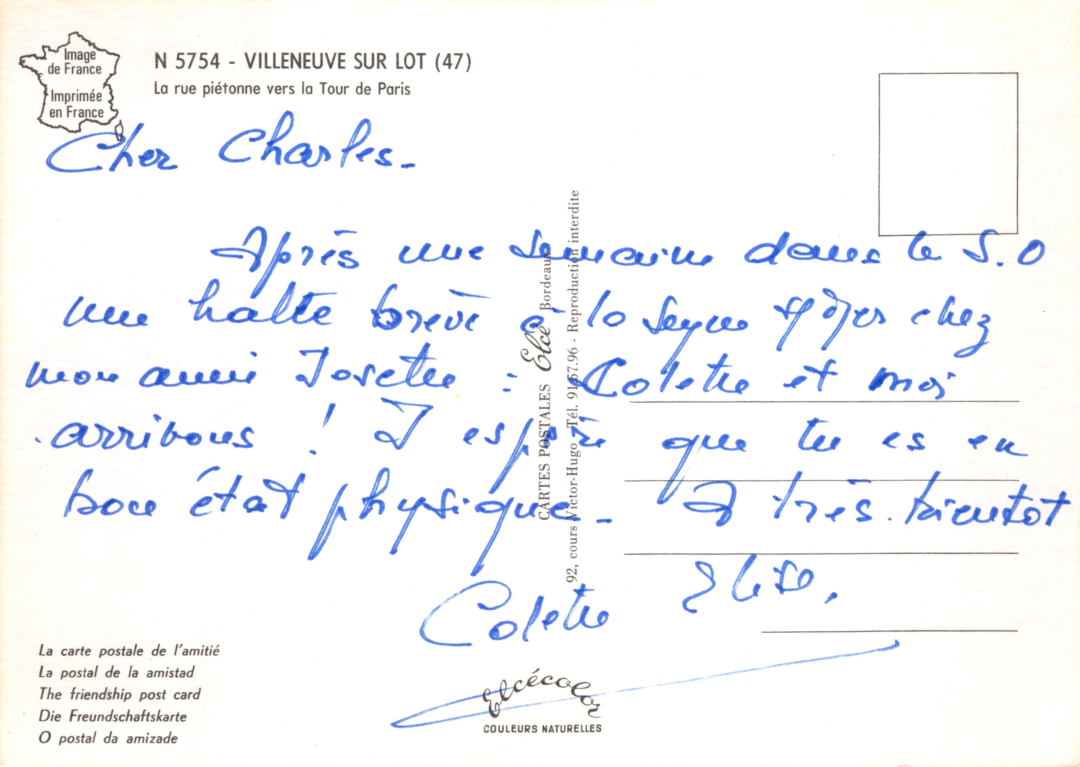 Villeneuve sur Lot — rue piétonne vers la Tour de Paris — éditeur SUD-OUEST — Achterkant
