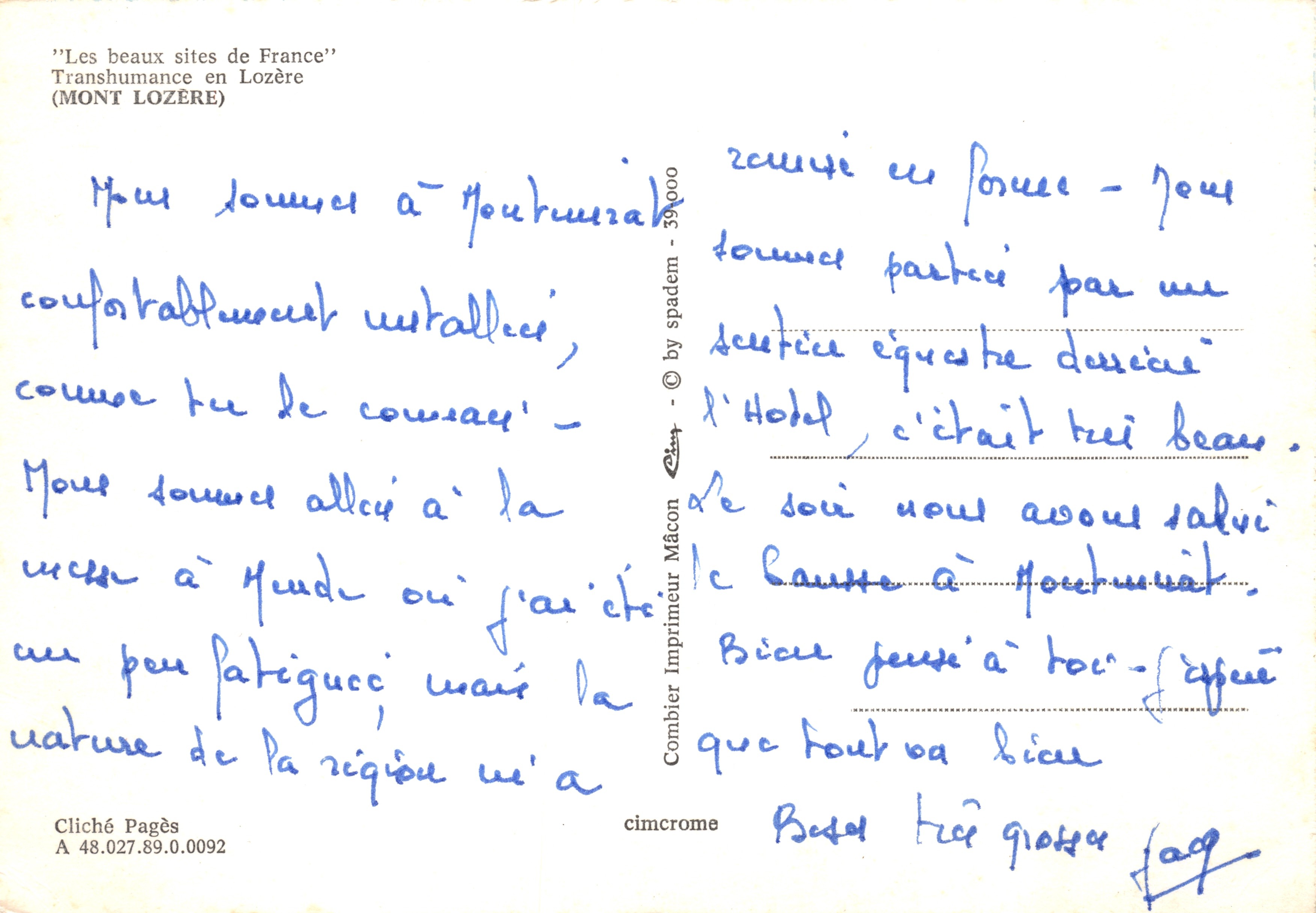 Transhumancia en Lozère — Mont Lozère — editor Combier Imprimeur Mâcon — Reverso