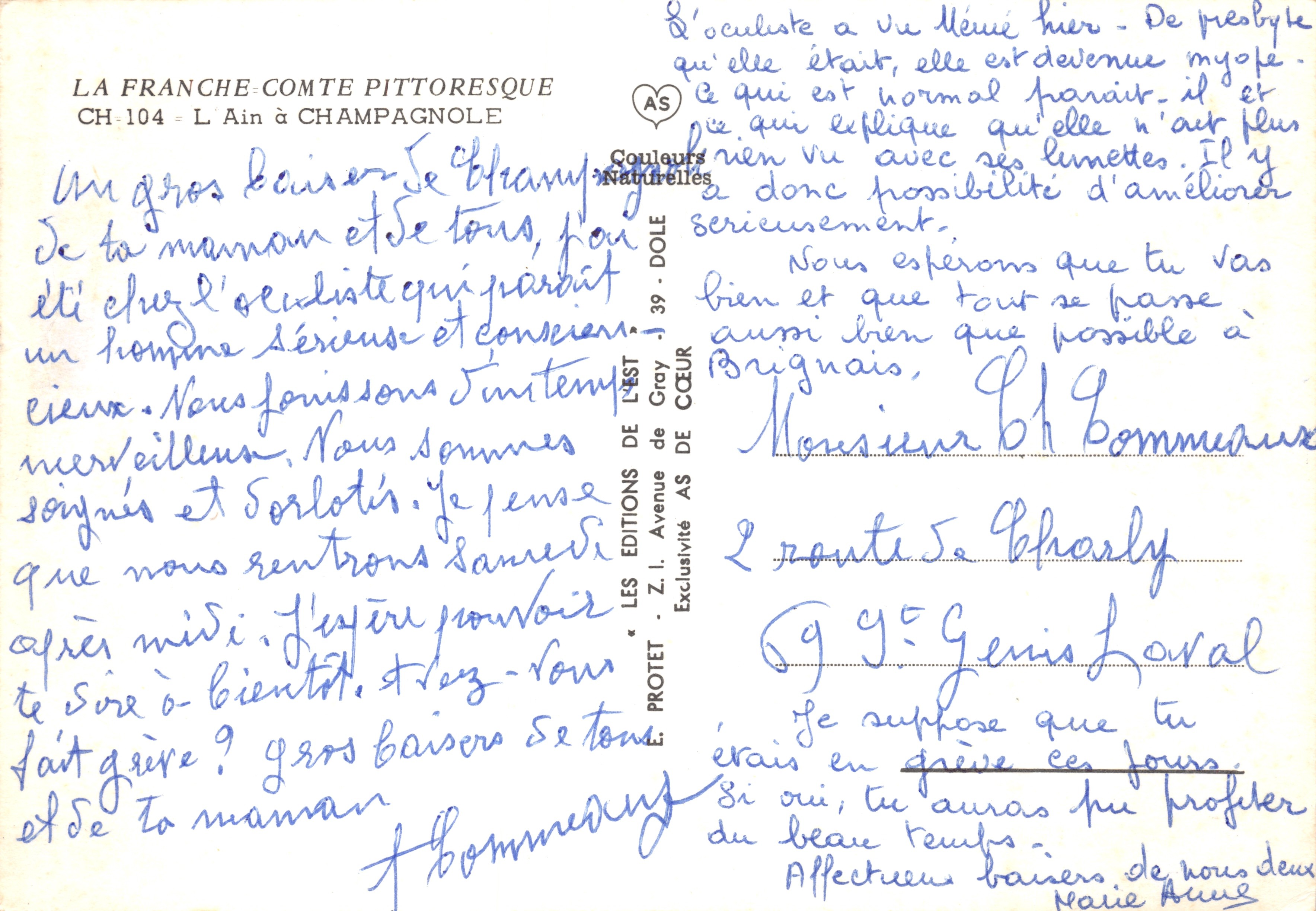 Franche-Comté pintoresca — El dique del Ain en Champagnole — Éditions Protet, CH-104 — Reverso