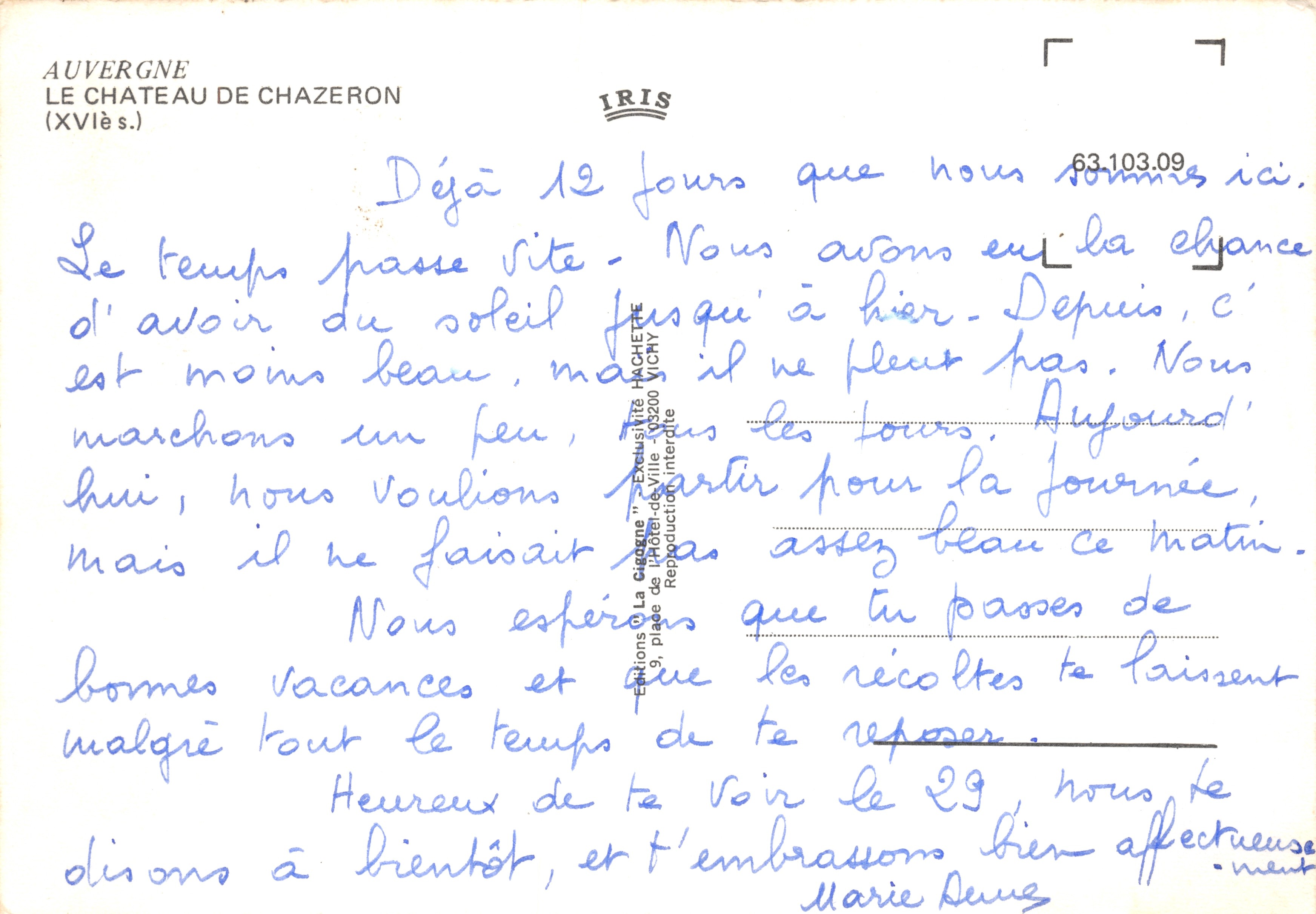 Château de Chazeron — algemene uitzicht — uitgever IRIS — Achterkant