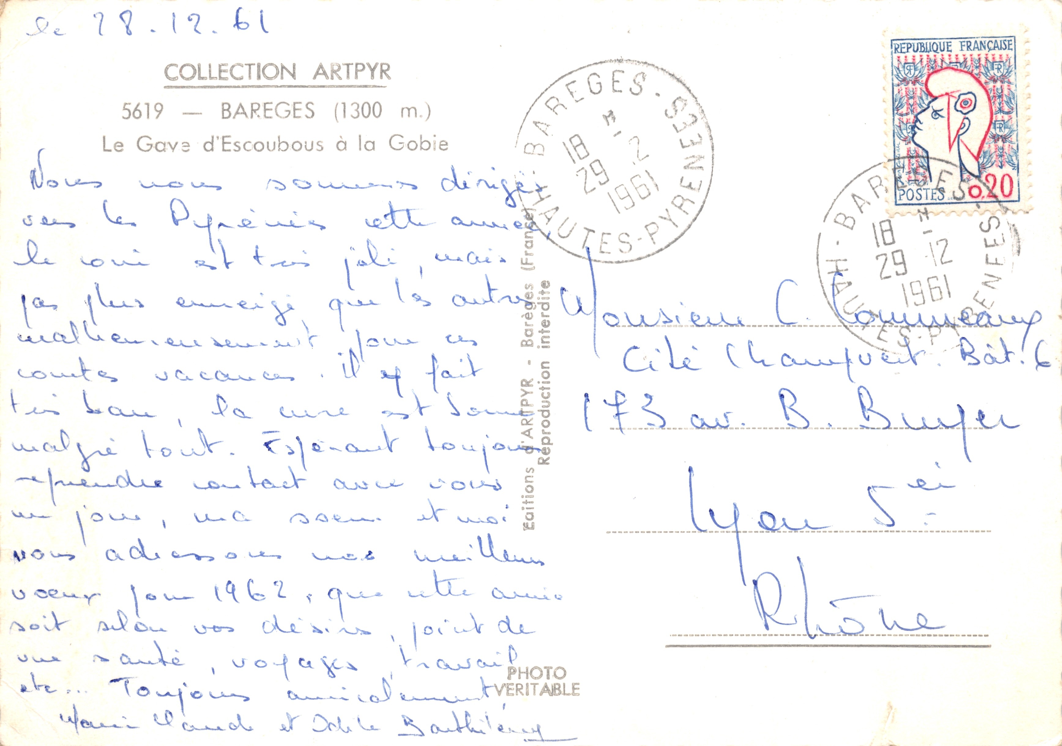 Snowy Valley — Le Gave d'Escoubous at la Gobie — publisher ARTPYR, no. 5619 — Back