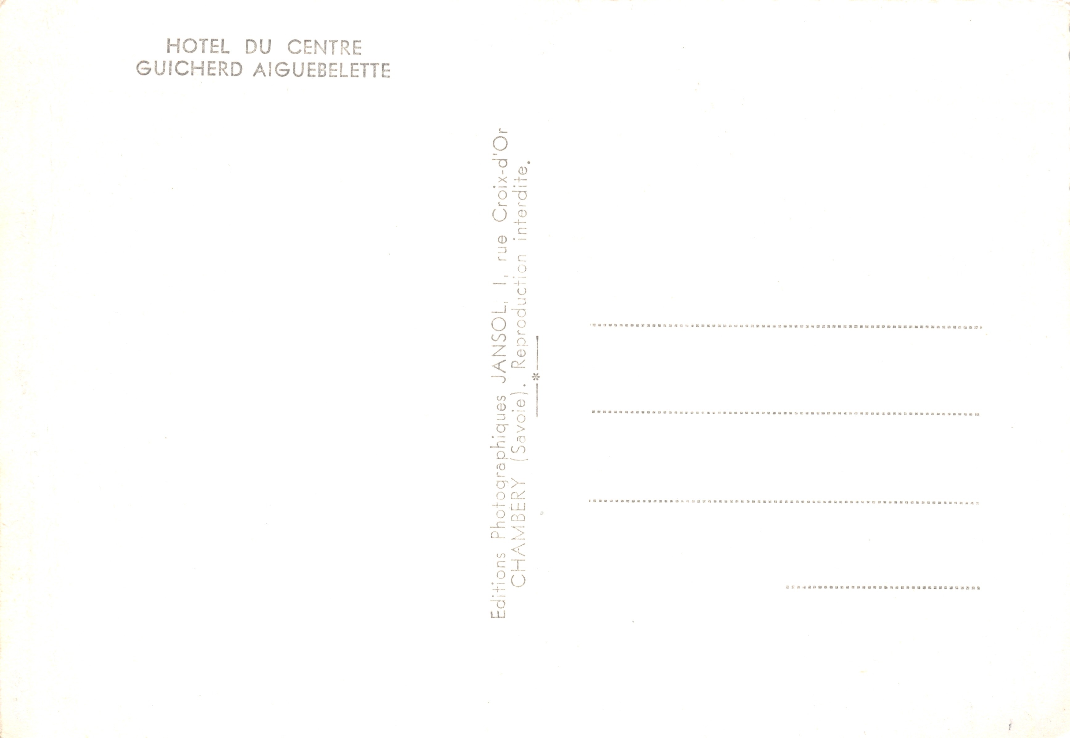 Aiguebelette — uitzicht op het meer, hotel, restaurant en landschap — Souvenir d'Aiguebelette, uitgever Jansol — Achterkant