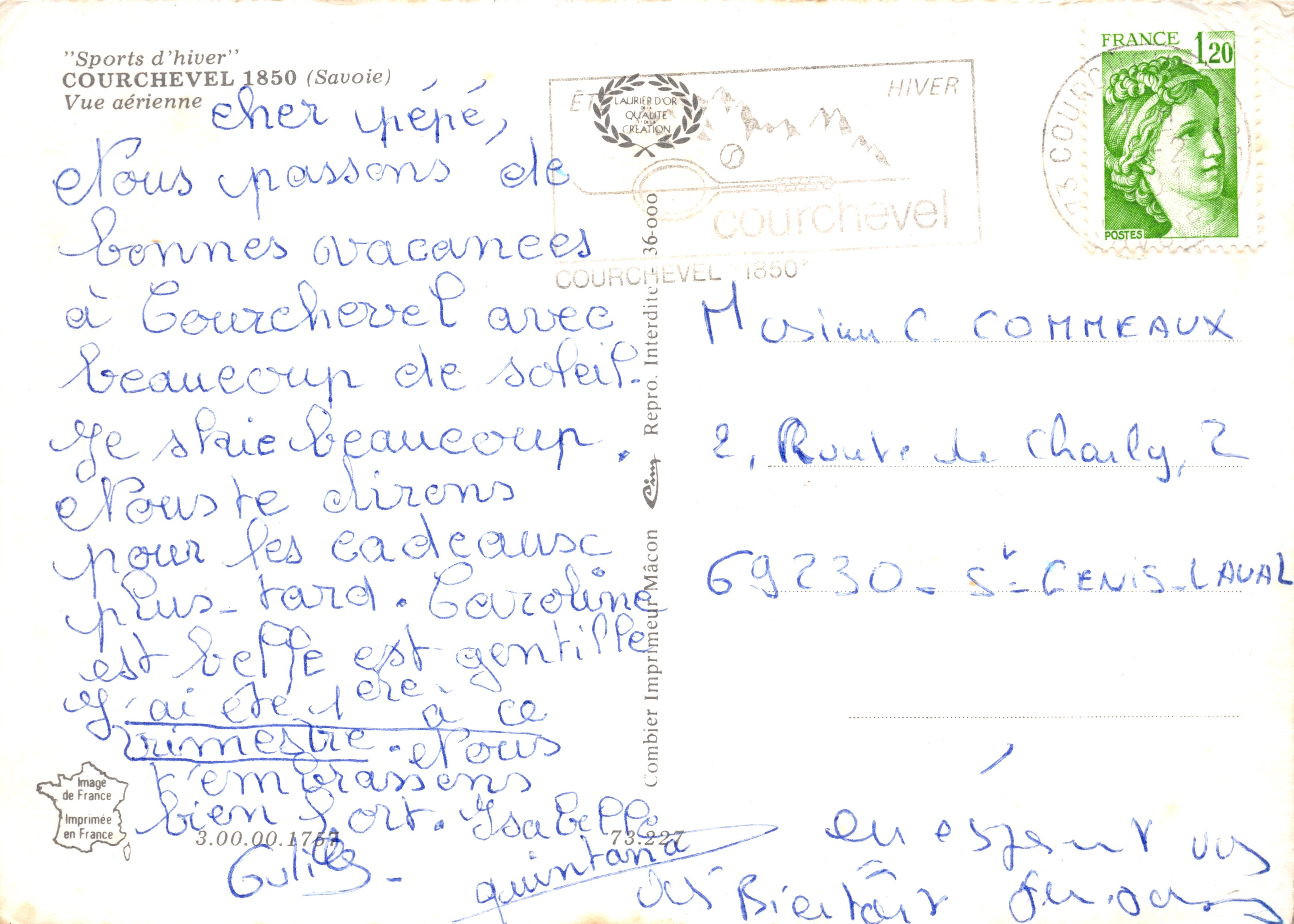 Courchevel 1850 — vue aérienne des montagnes enneigées et du village — Imprimerie Combier — Reverso