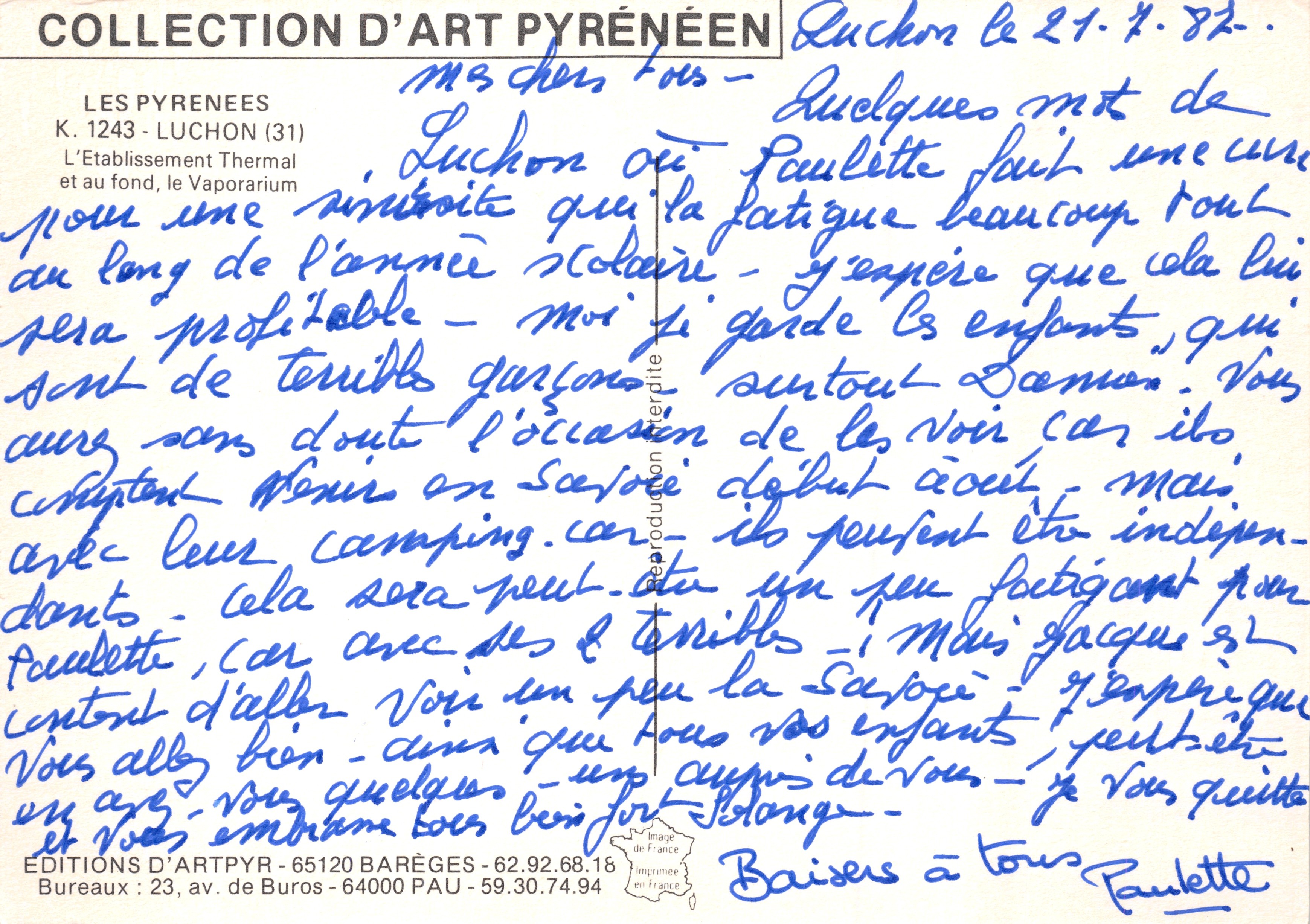 Luchon — l'Établissement Thermal — Éditions d'Art Pyrénées — Back