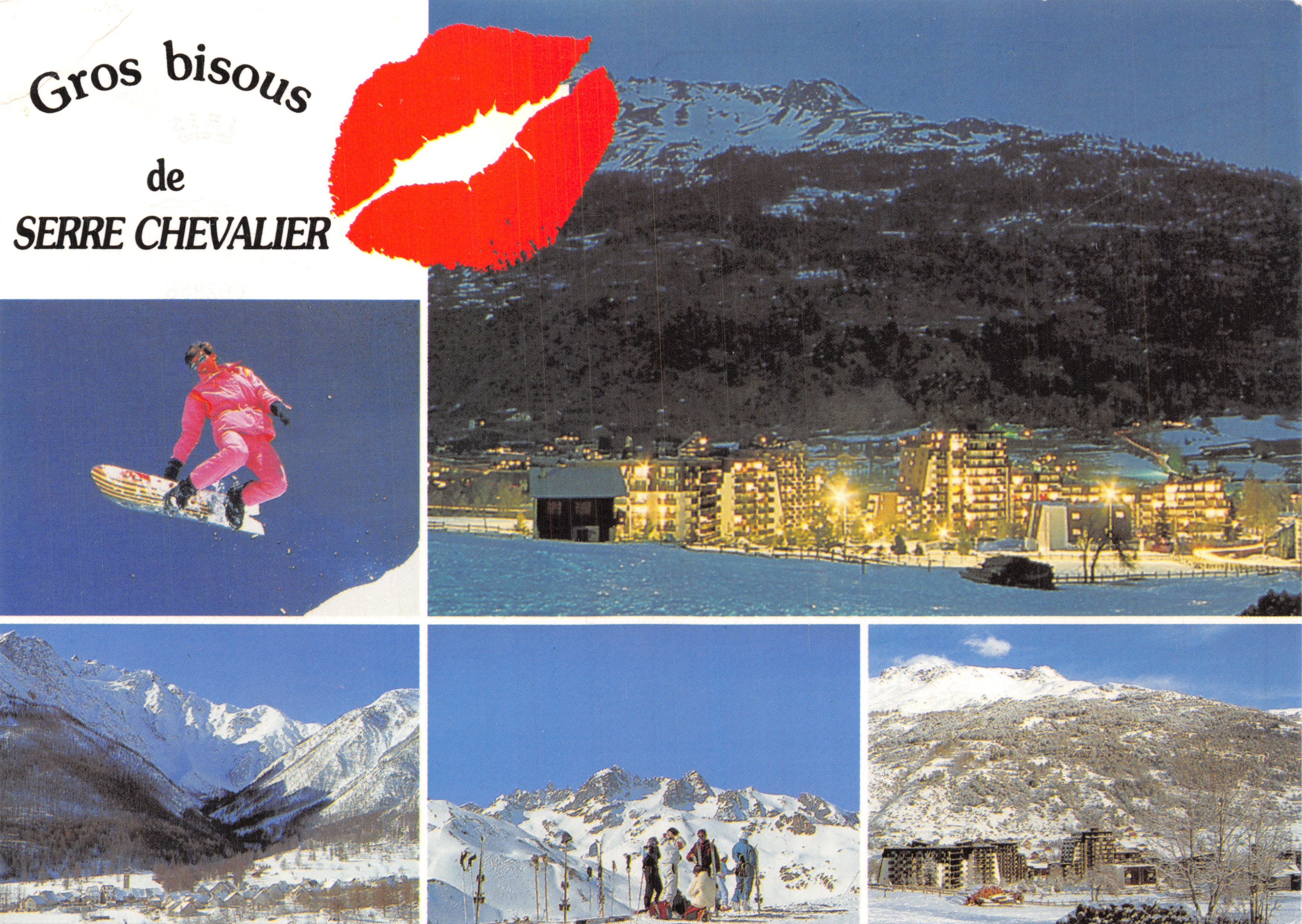 Serre Chevalier — vista di stazione sciistica e snowboarder — editore IMAGES DE FRANCE