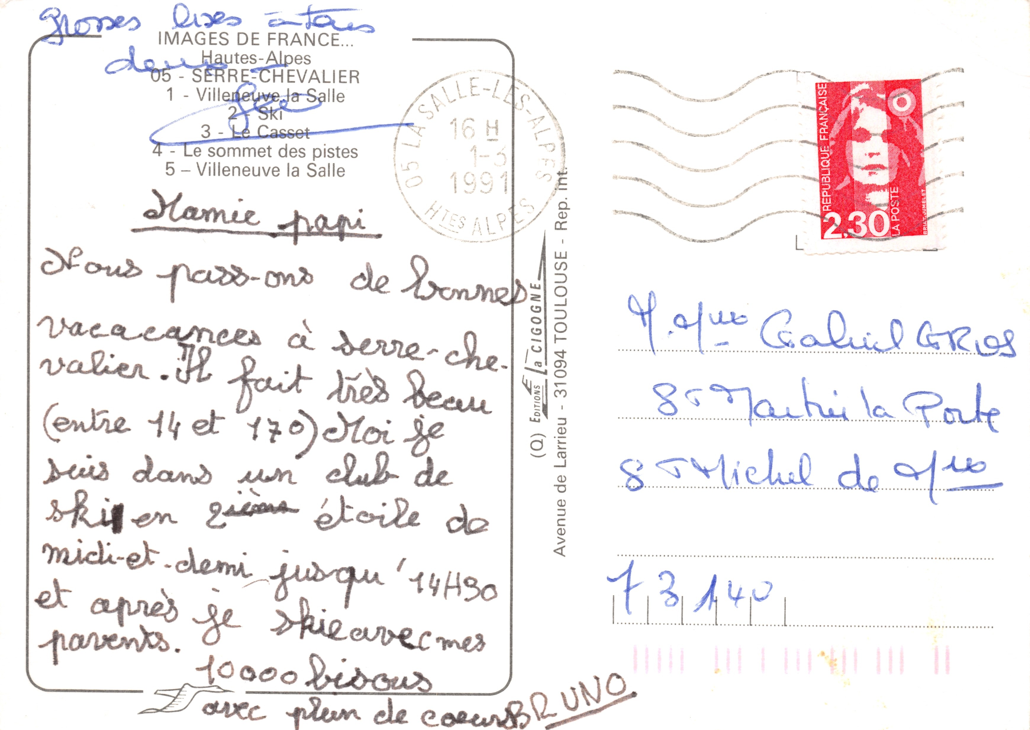 Serre Chevalier — vista di stazione sciistica e snowboarder — editore IMAGES DE FRANCE — Verso
