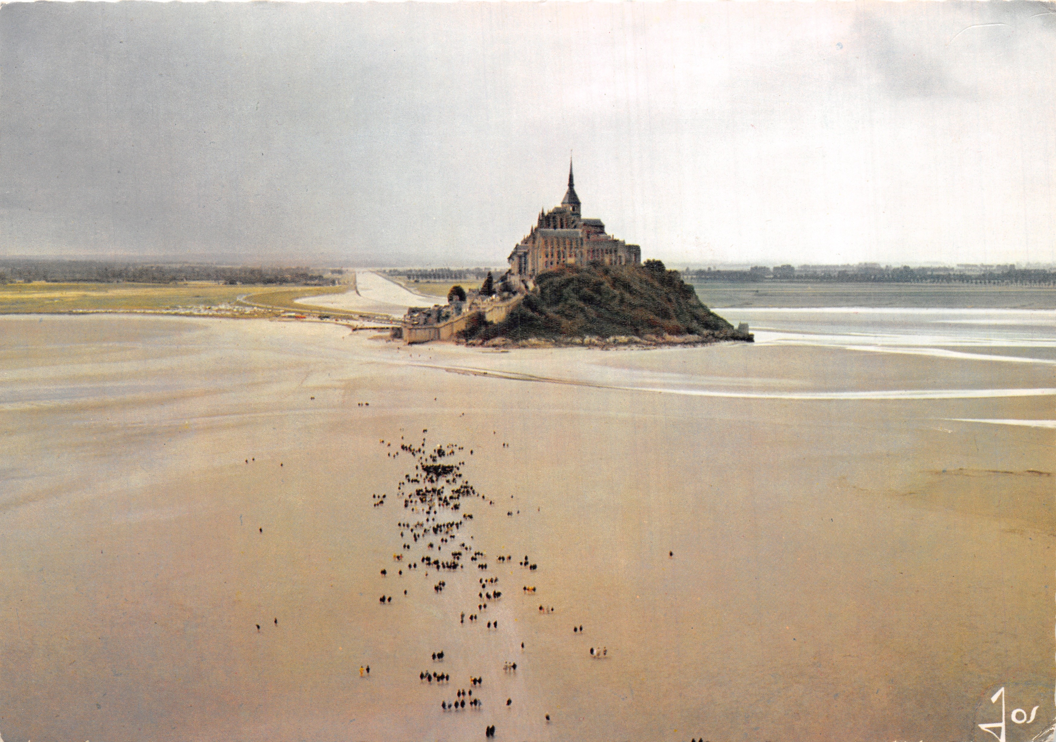 Mont Saint-Michel — luchtfoto van de baai en de berg bij laag water — Cliché d'Art Jos, n° V.301