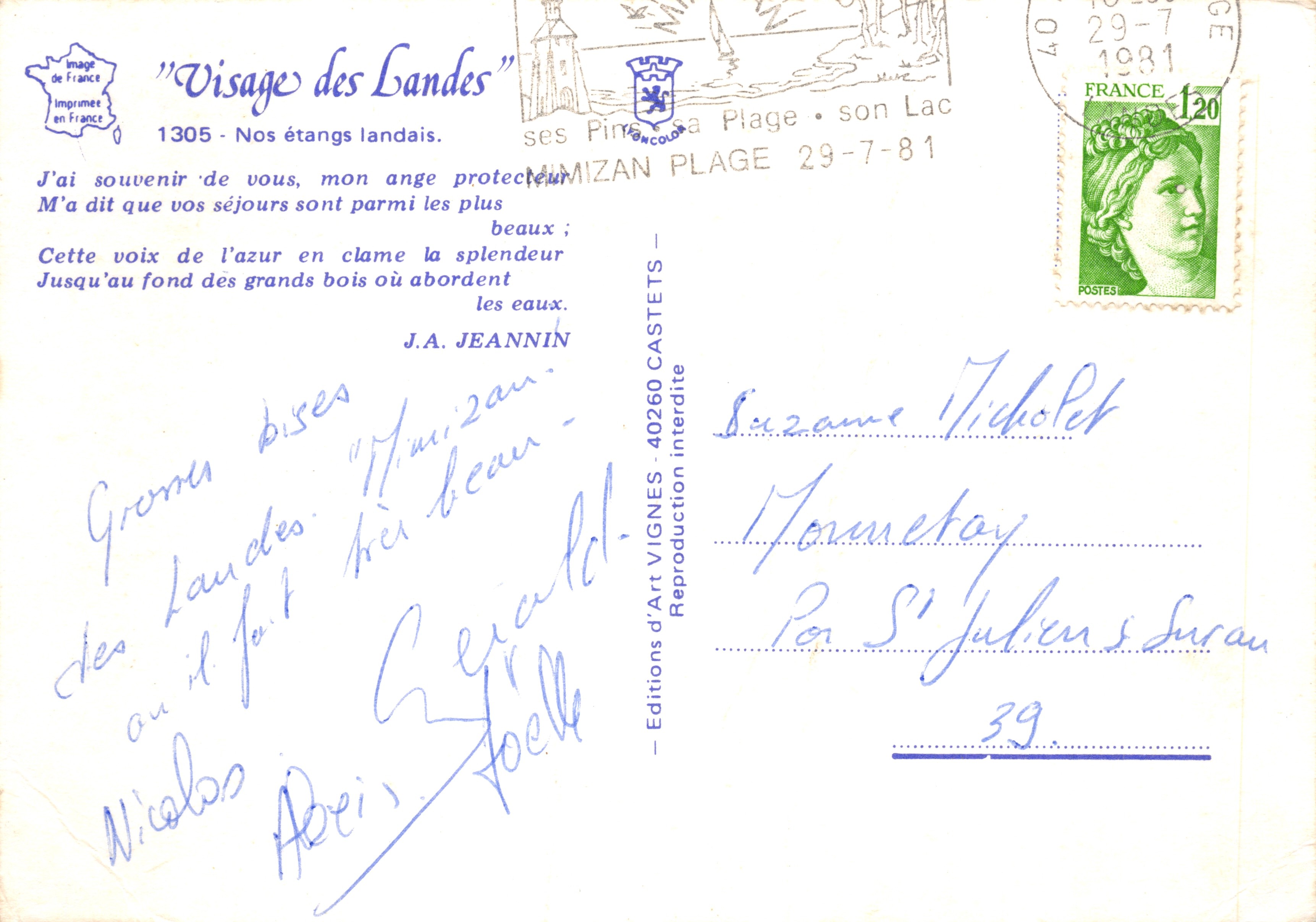 Landais-Seen — Landschaft aus Seen und Wäldern — J. Vignes — Rückseite