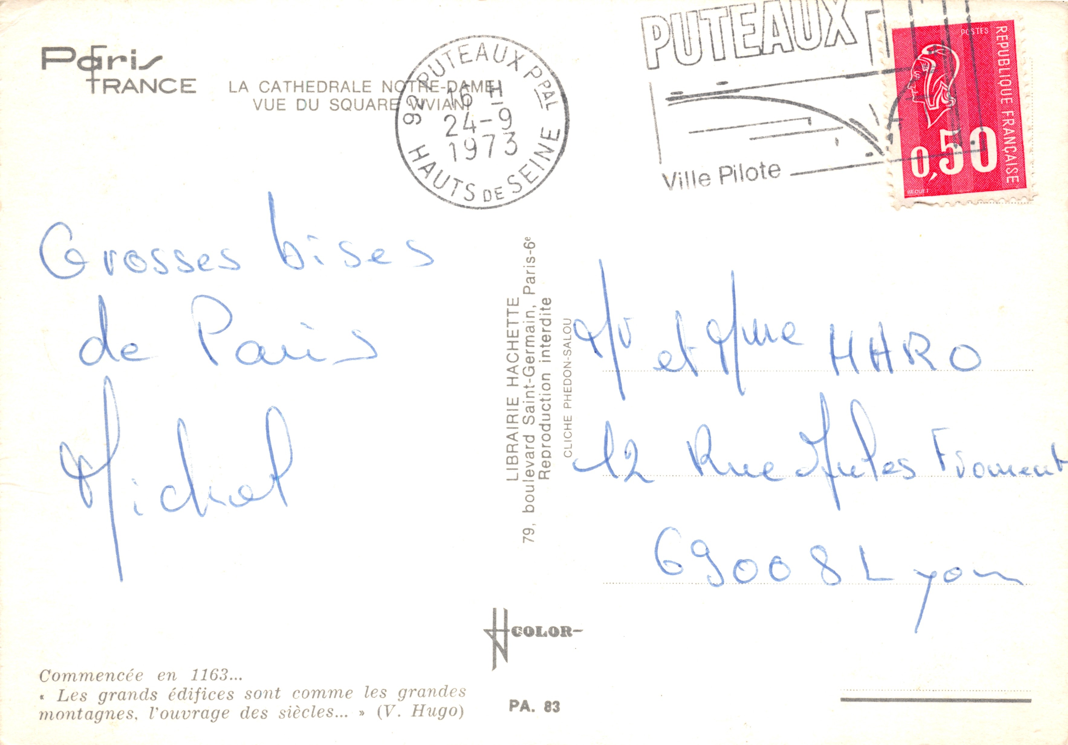 Notre-Dame de Paris — uitzicht van het Square Wiian — éditeur Hachette, PA 83 — Achterkant