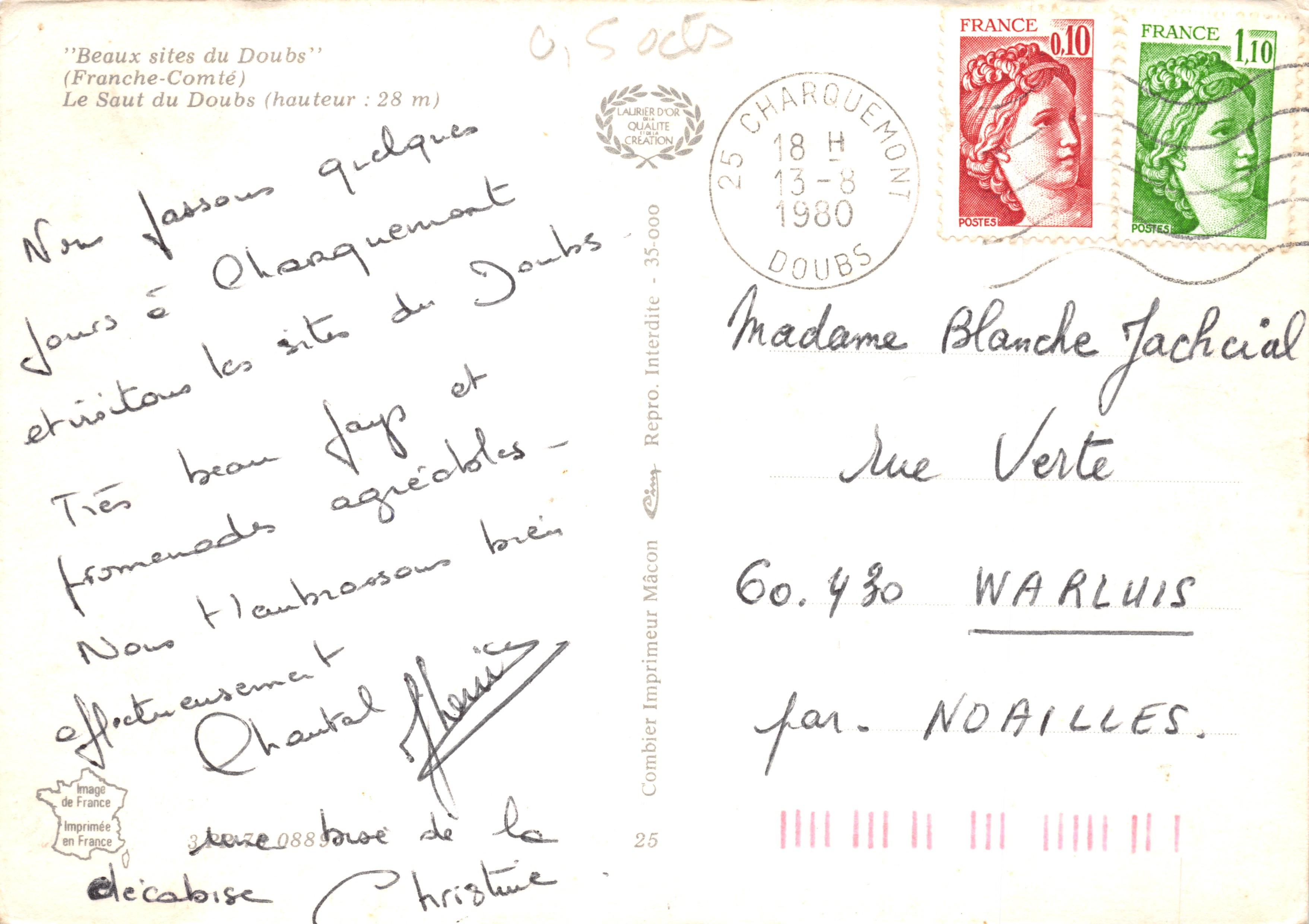 Le Saut du Doubs — cascade de 28 m — éditeur Combier Imprimeur Mâcon — Achterkant