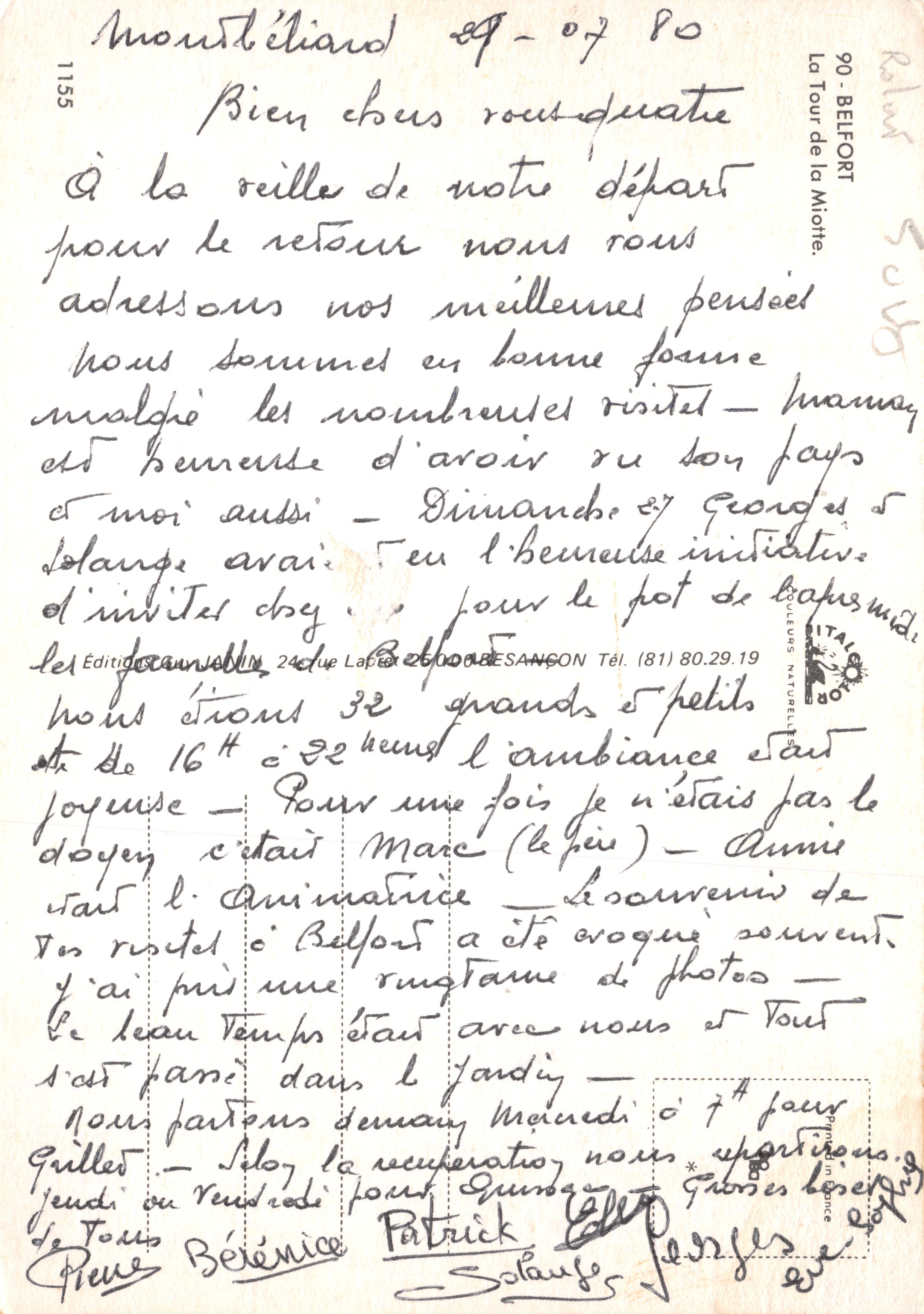 La Tour de la Moitte — vue panoramique depuis le sommet — éditeur JANIN — Achterkant