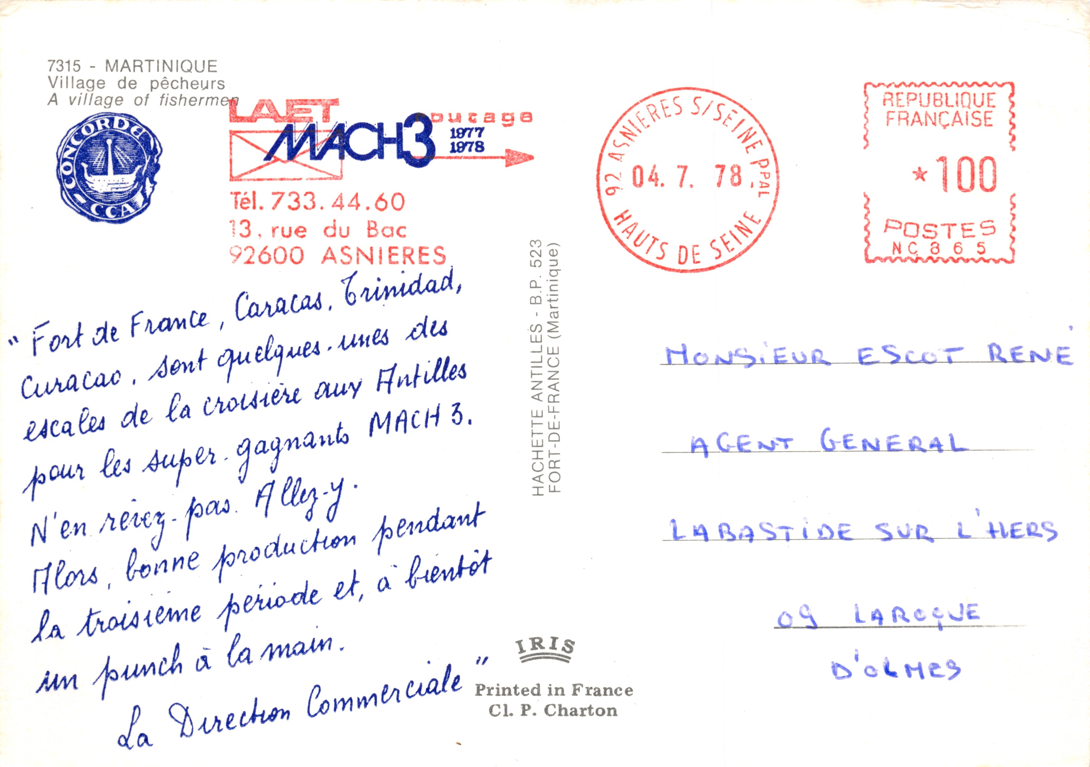 Martinique — Village de pêcheurs — Hachette (éditeur) n° 20263 — Achterkant