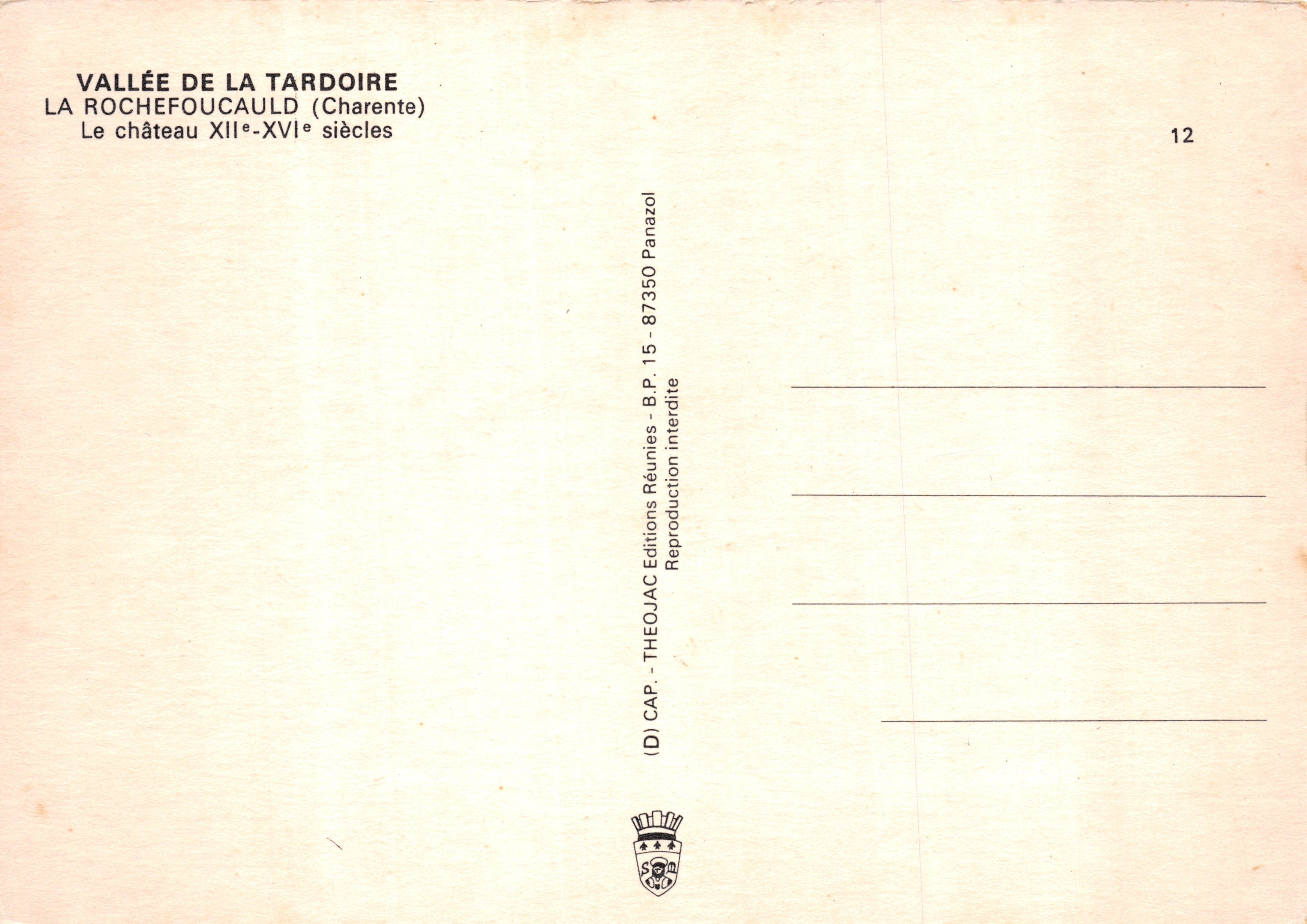 Vallée de la Tardoire — Le château de La Rochefoucauld — Éditeur IRIS — Achterkant