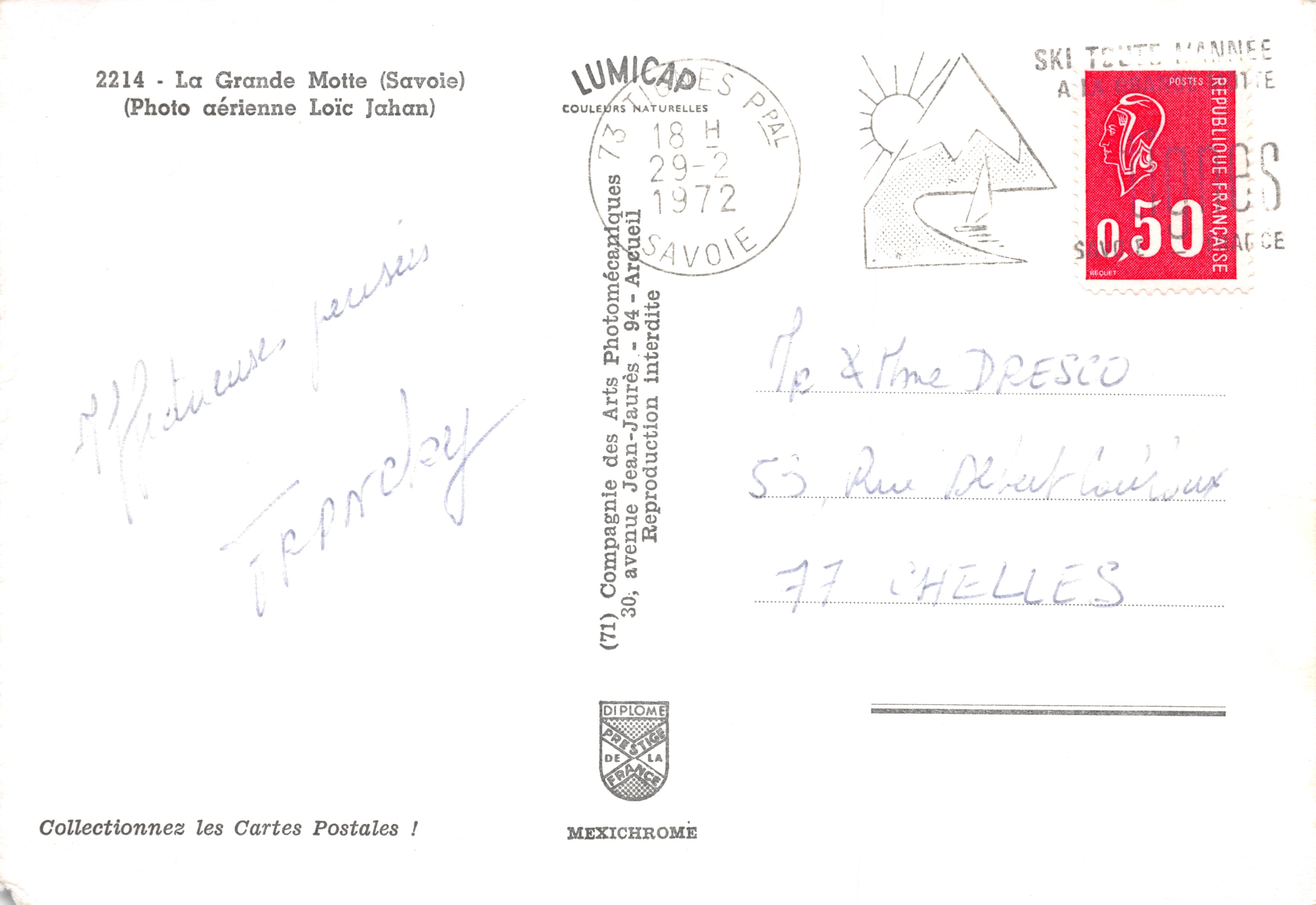 La Grande Motte (Savoie) — vue aérienne enneigée — éditeur IRIS — Achterkant