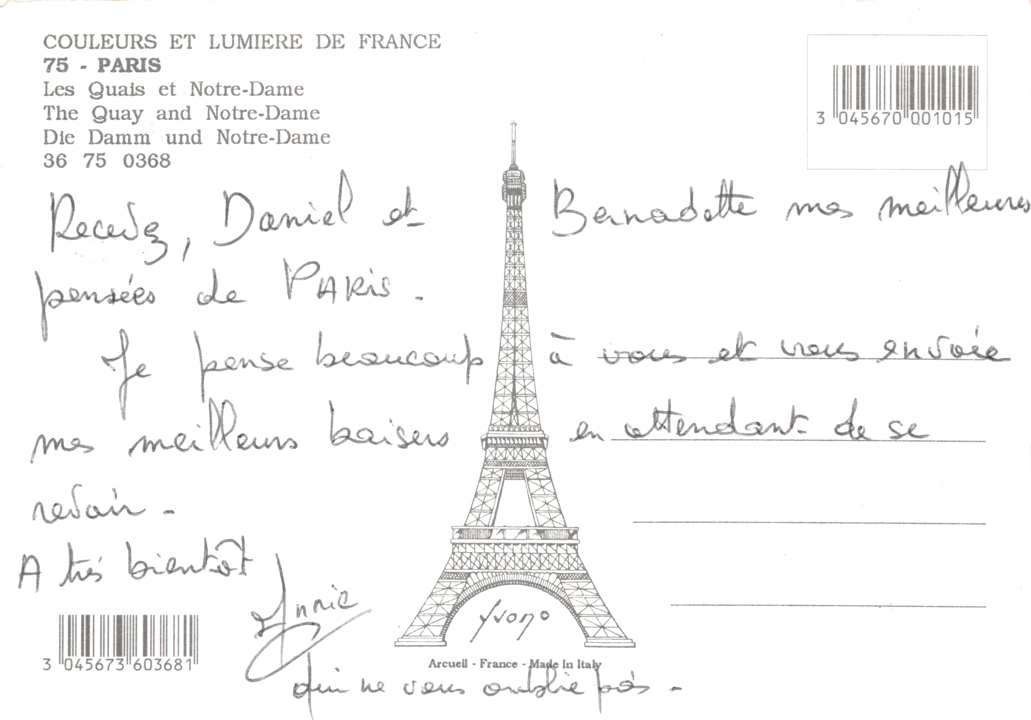 Notre-Dame de Paris — vue depuis les Quais — éditeur Arcuëll, n° 36 75 0368 — Achterkant