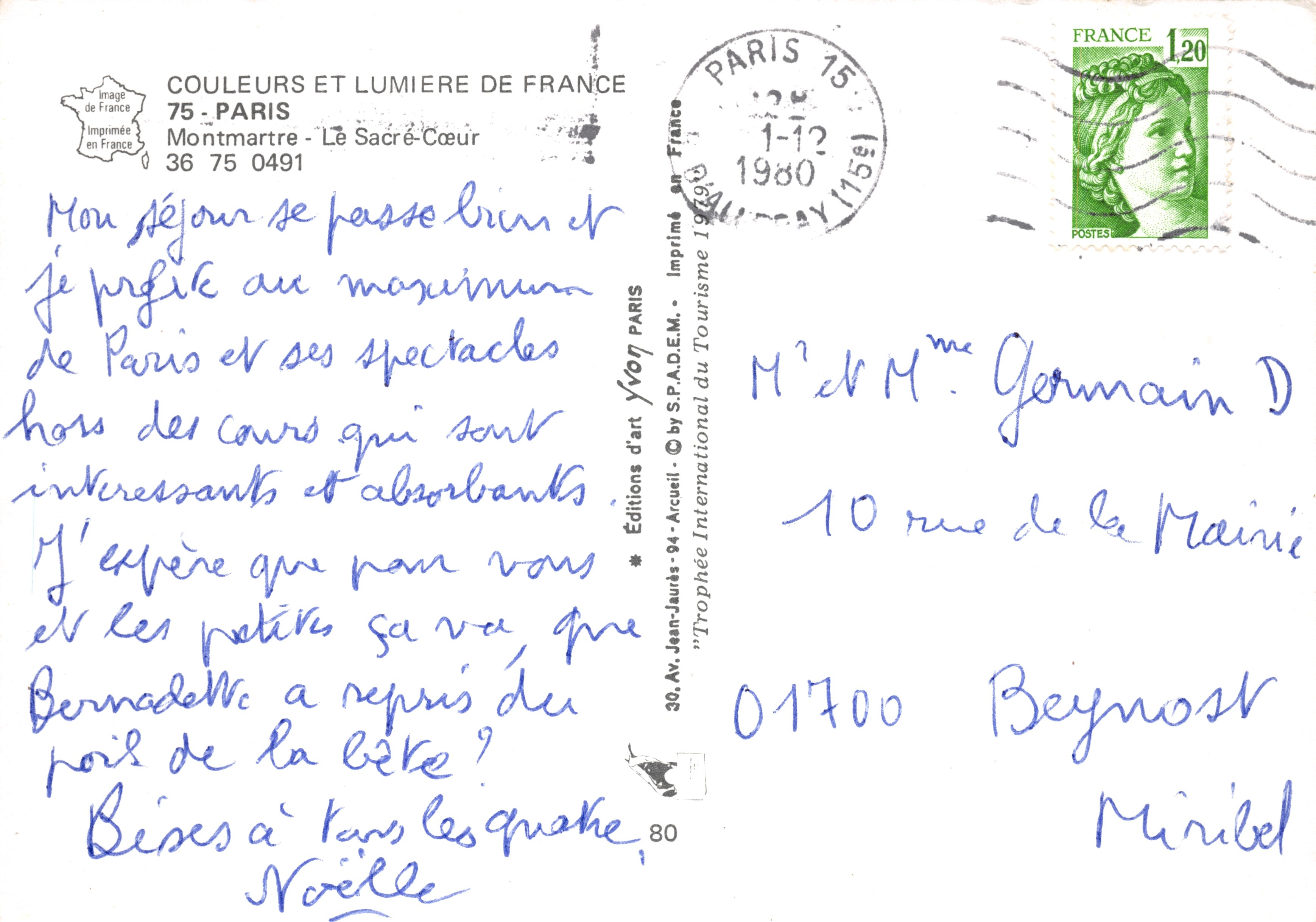 Montmartre — Vista del Sacré-Cœur tra alberi di ciliegi in fiore — Éditions Internationales du Tourisme 1980 — Verso