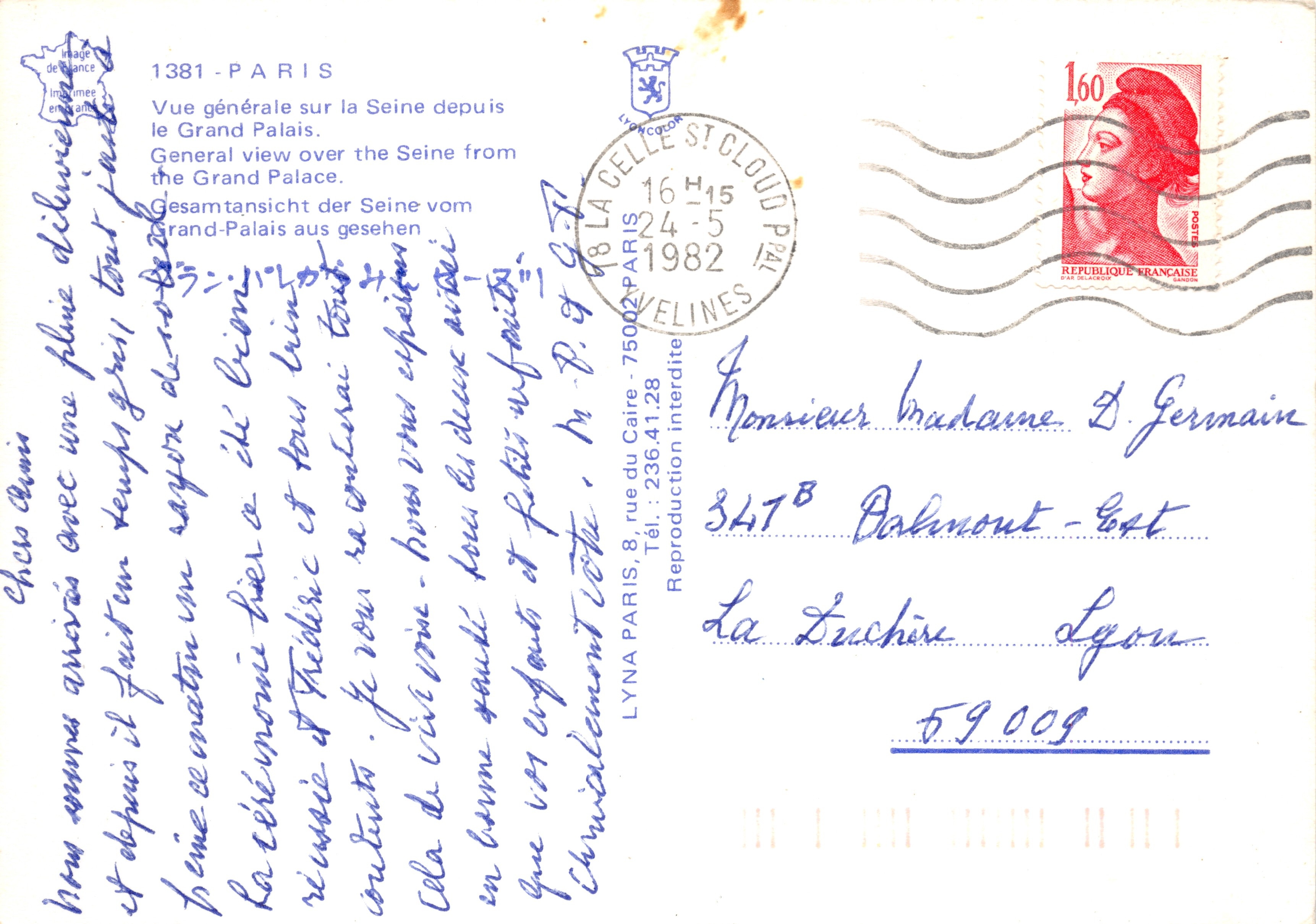 Vue générale sur la Seine depuis le Grand Palais — éditeur LYNNA, n° 1381 — Achterkant