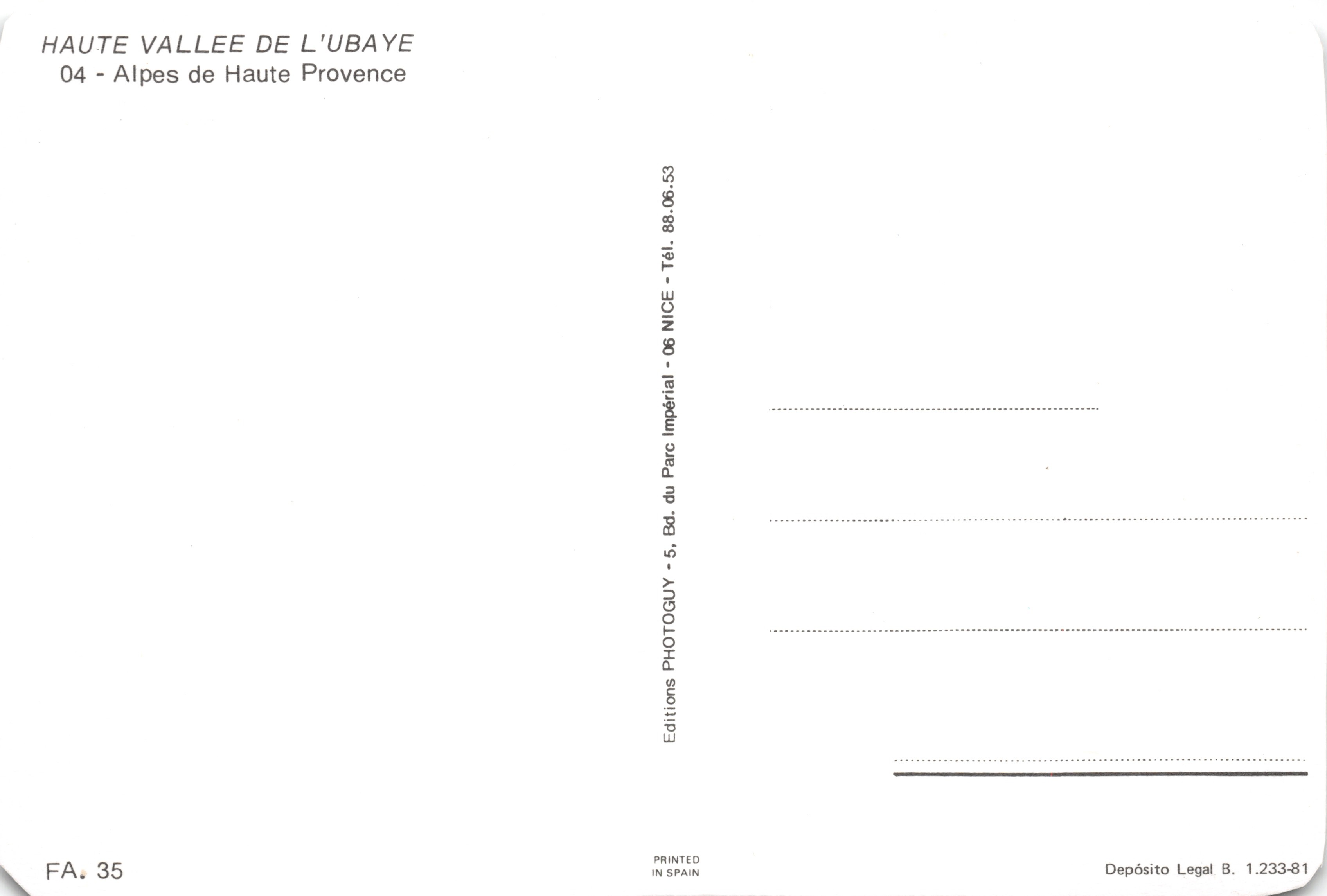 Les Cols de l'UBAYE — vue panoramique des cols d'Allos, de Vars, de la Cayolle, de Larche et de la Bonnette — Éditions du Parc Impérial — Achterkant