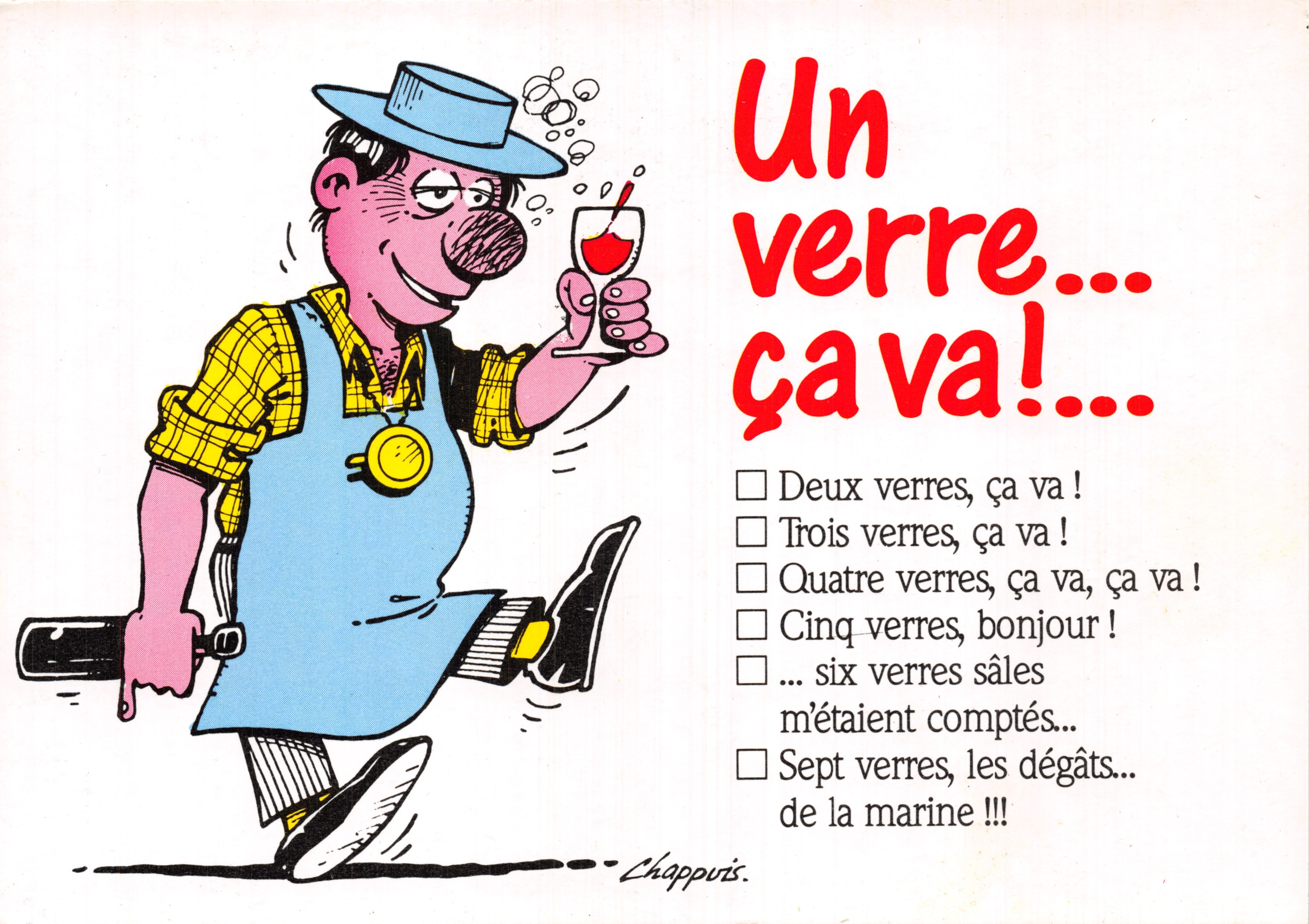 Un bicchiere, va bene! — caricatura di un cameriere con testo umoristico — Chappuis