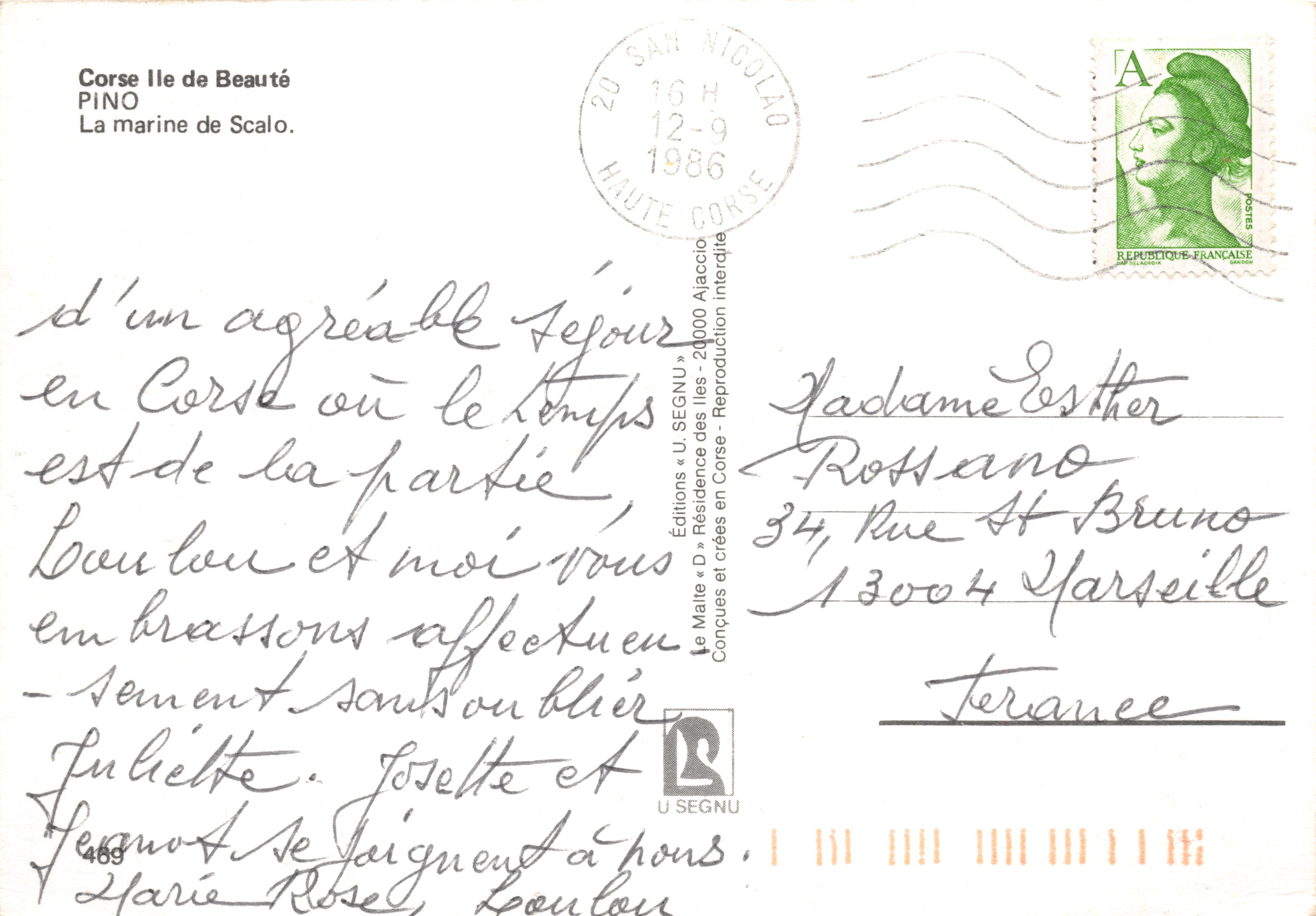 Scène de pêche à Scalo — maison en pierre sur falaise, bateau à l'avant — Éditions U. SEGNU n°469 — Achterkant