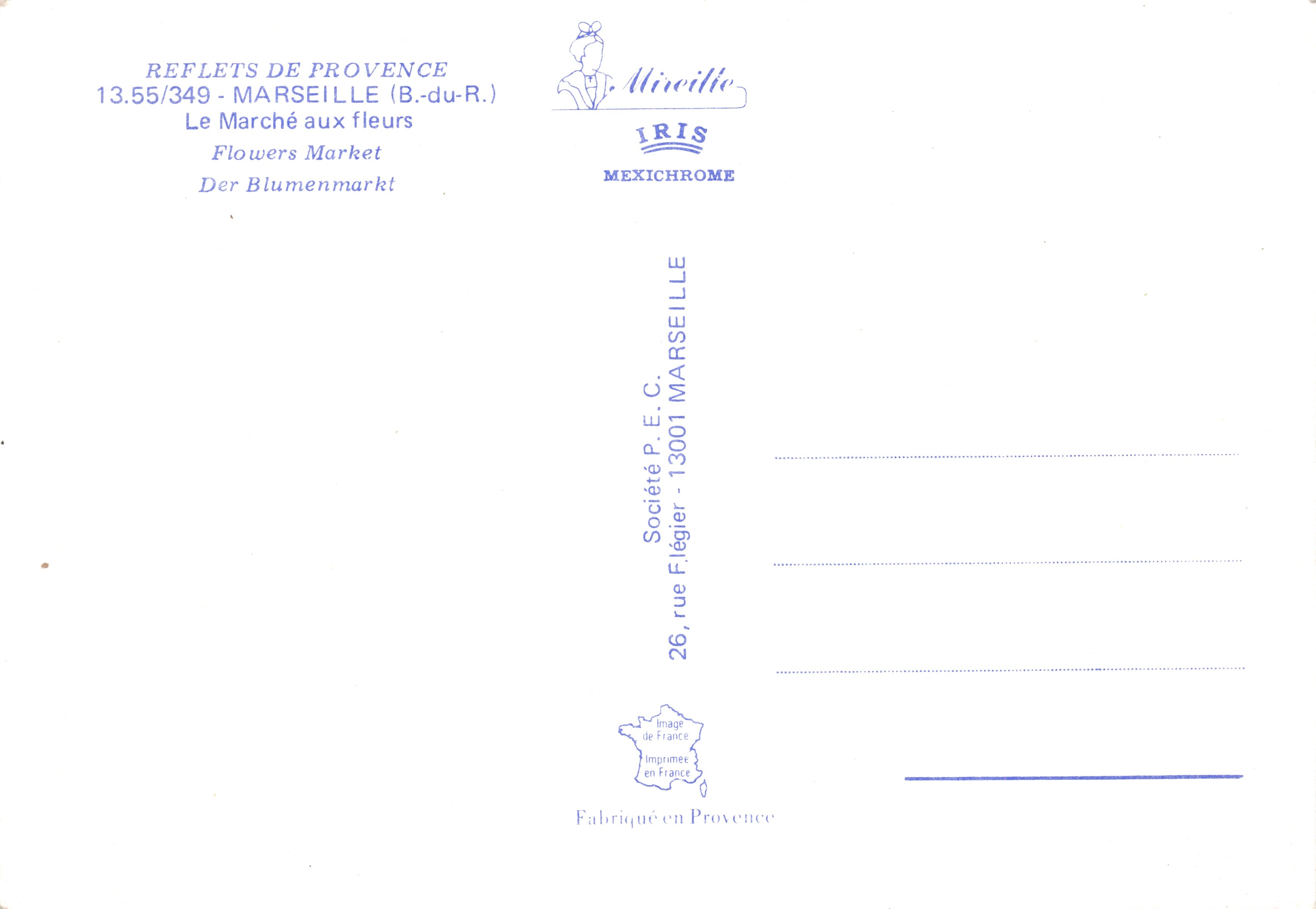 Marché aux fleurs — Place de la République à Marseille — éditeur IRIS — Achterkant