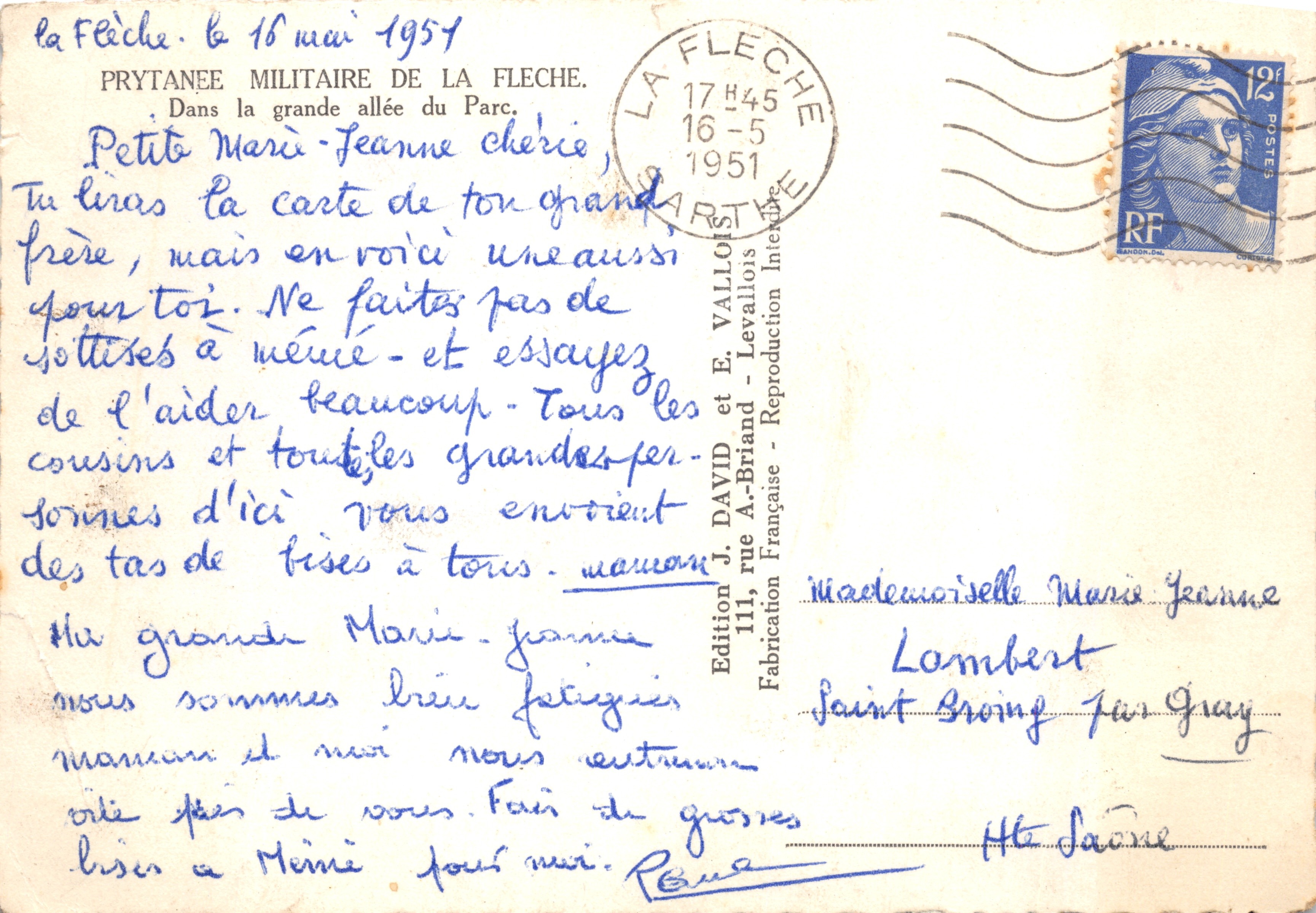 Parc de la Flèche — Prytanée Militaire — Édition J. David et E. Vallollos — Achterkant