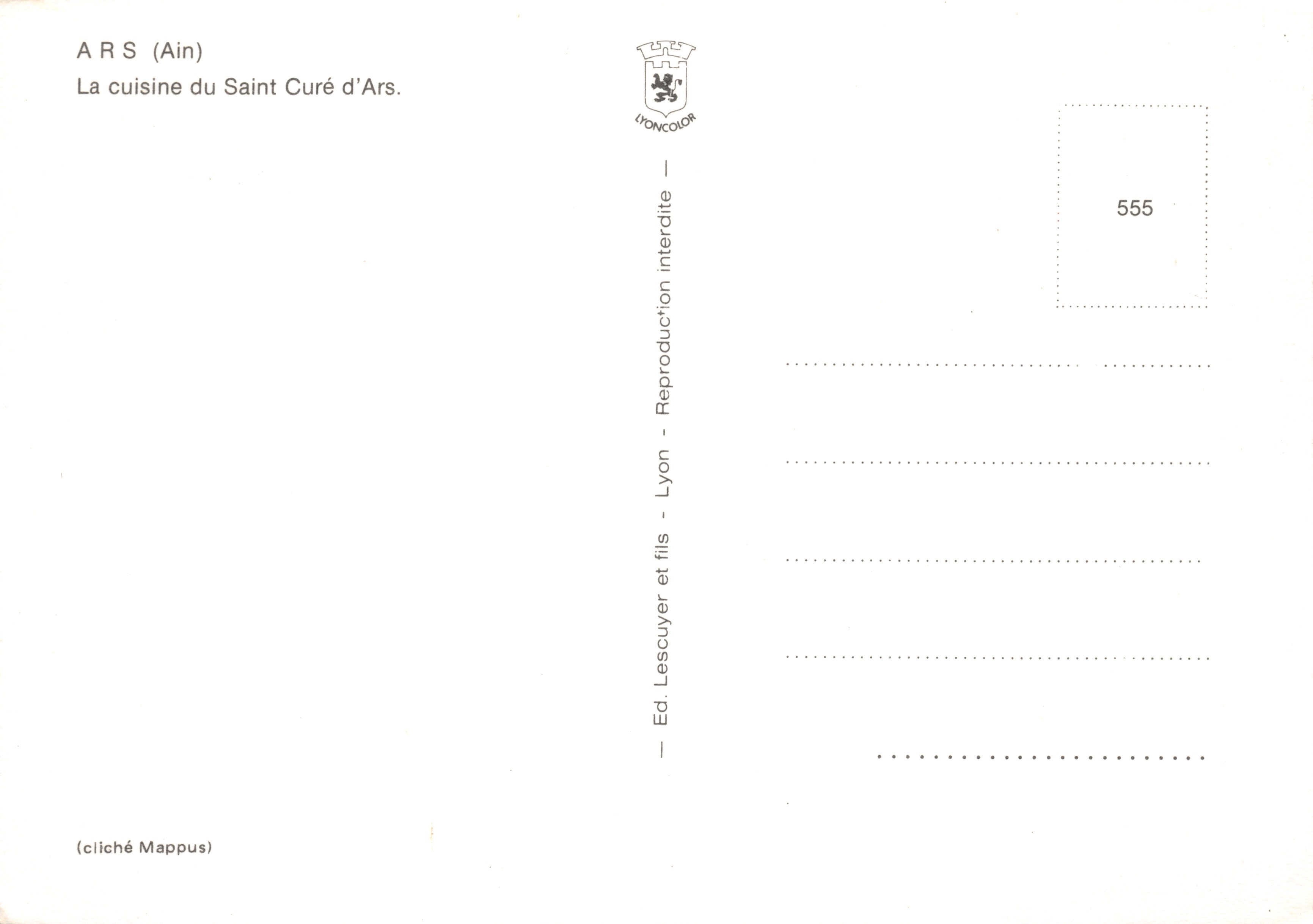 Cuisine du Saint Curé d'Ars — éditeur Lescuyer et fils, n° 555 — Achterkant