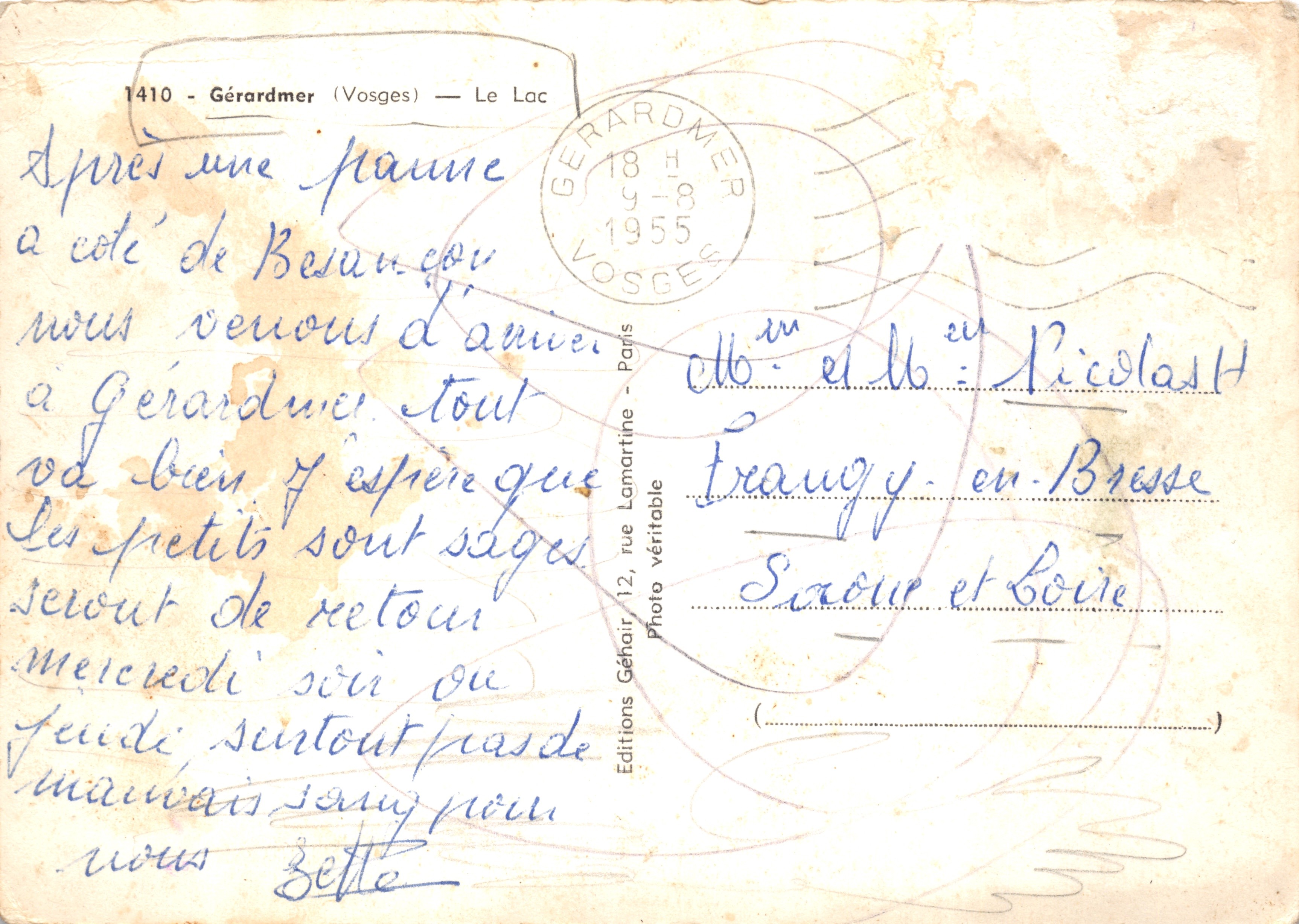 Gérardmer (Vosges) — Het Meer — Éditions Géhoir — Achterkant