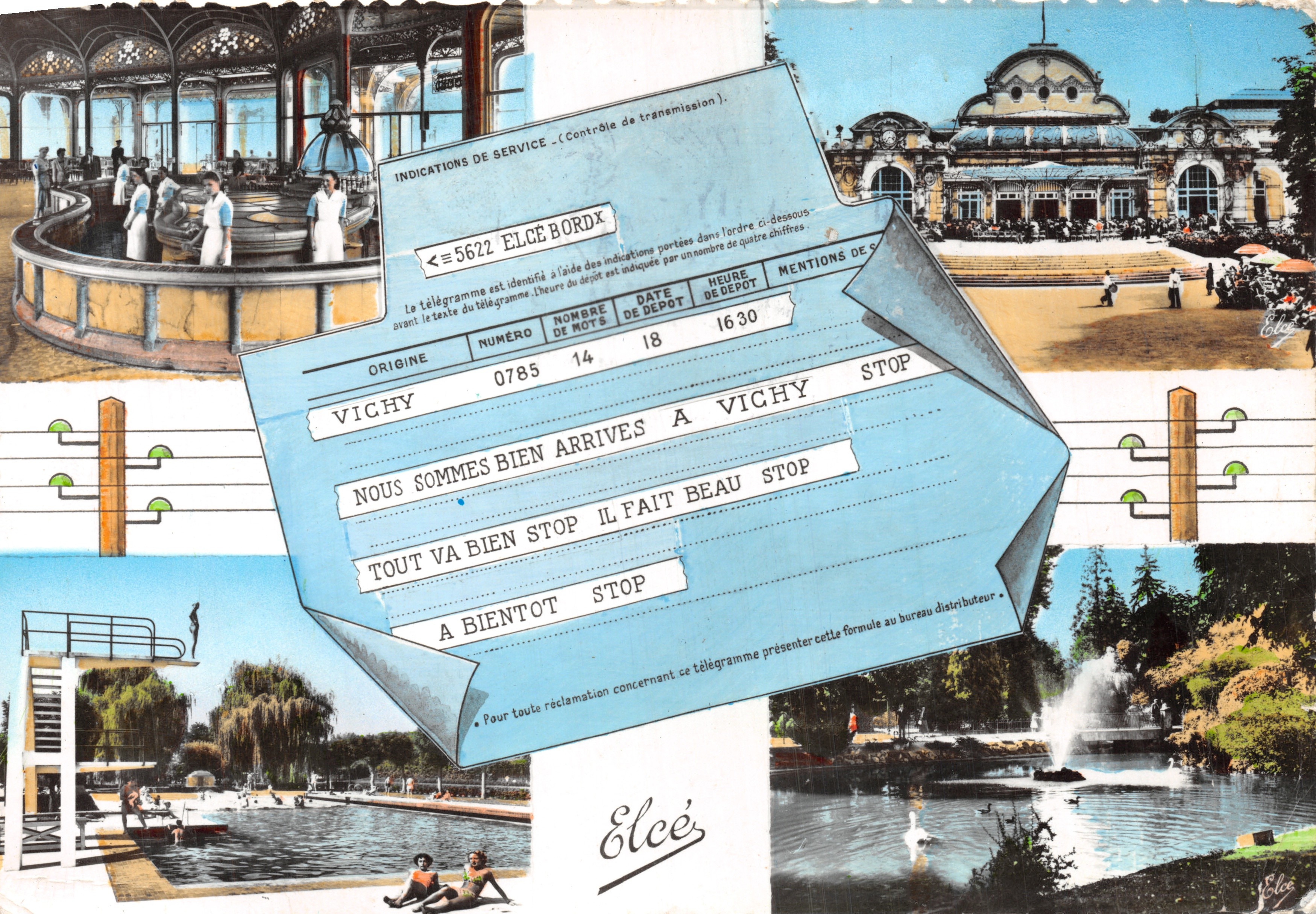 Vichy — Le Grand Casino, La Piscine du Sporting, Le Lac et les Cygnes — Éditeur Elcée