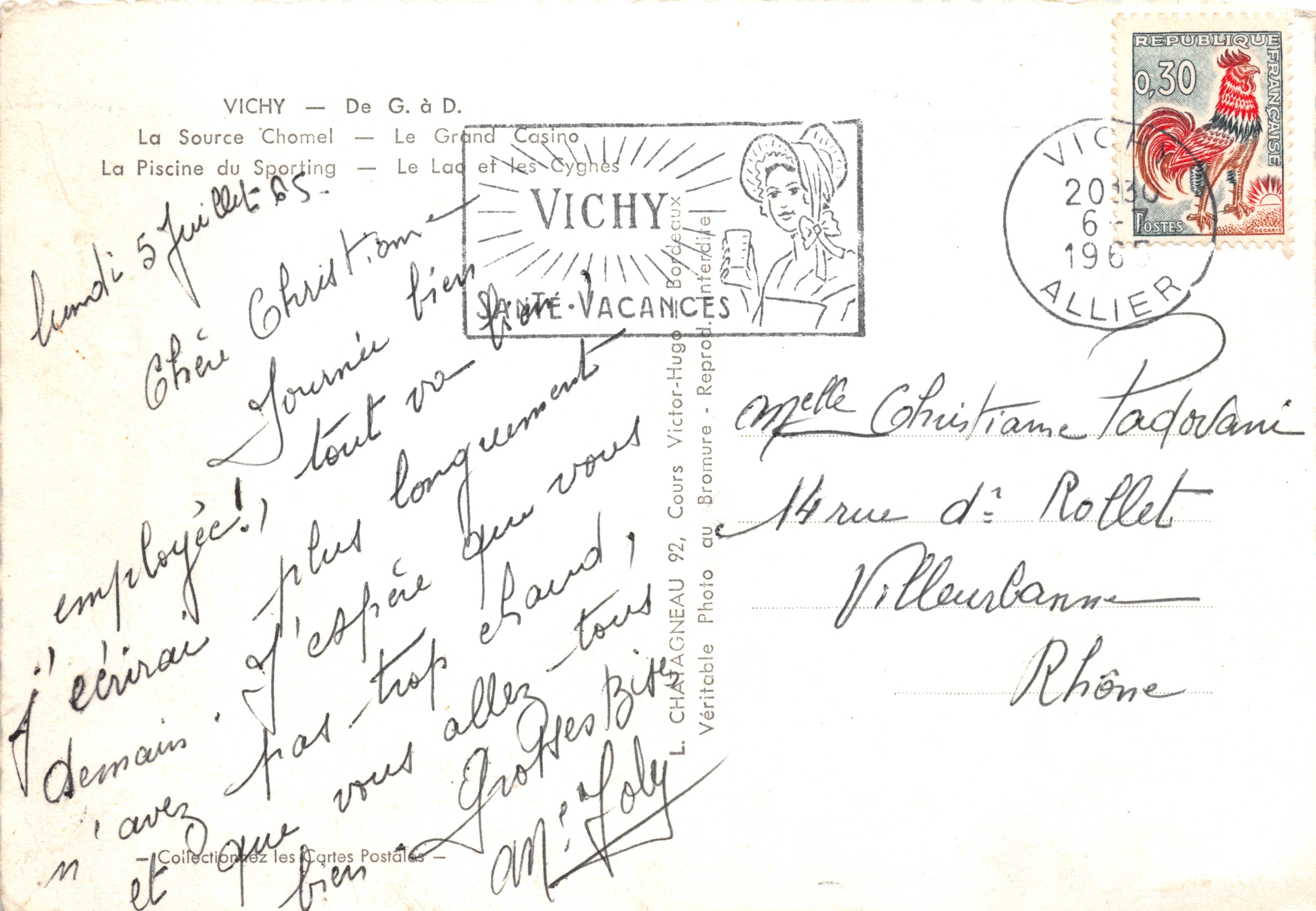 Vichy — Le Grand Casino, La Piscine du Sporting, Le Lac et les Cygnes — Éditeur Elcée — Achterkant