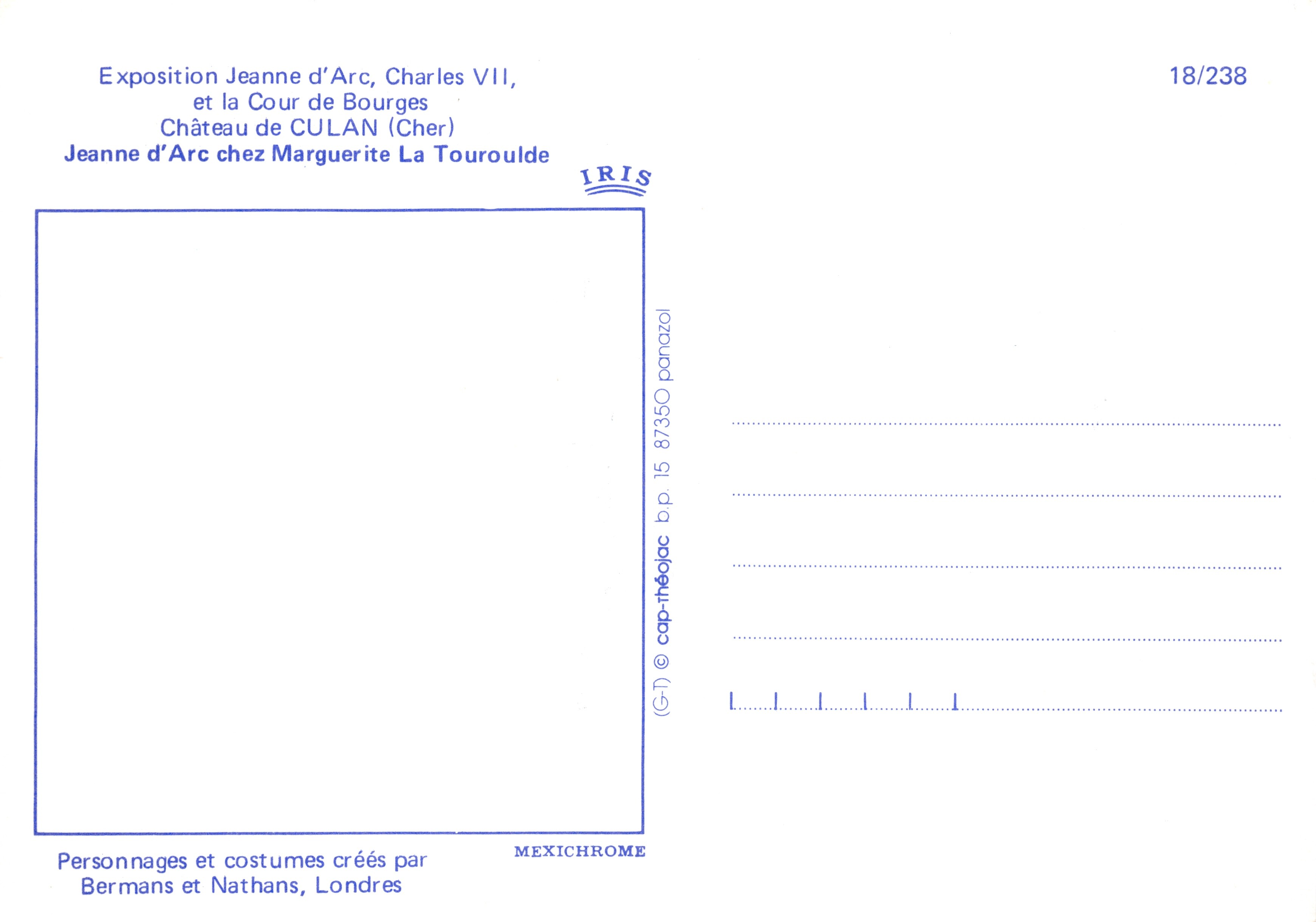 Jeanne d'Arc chez Marguerite de Valois — scène d'exposition au Château de Culan (Cher) — éditeur IRIS — Achterkant