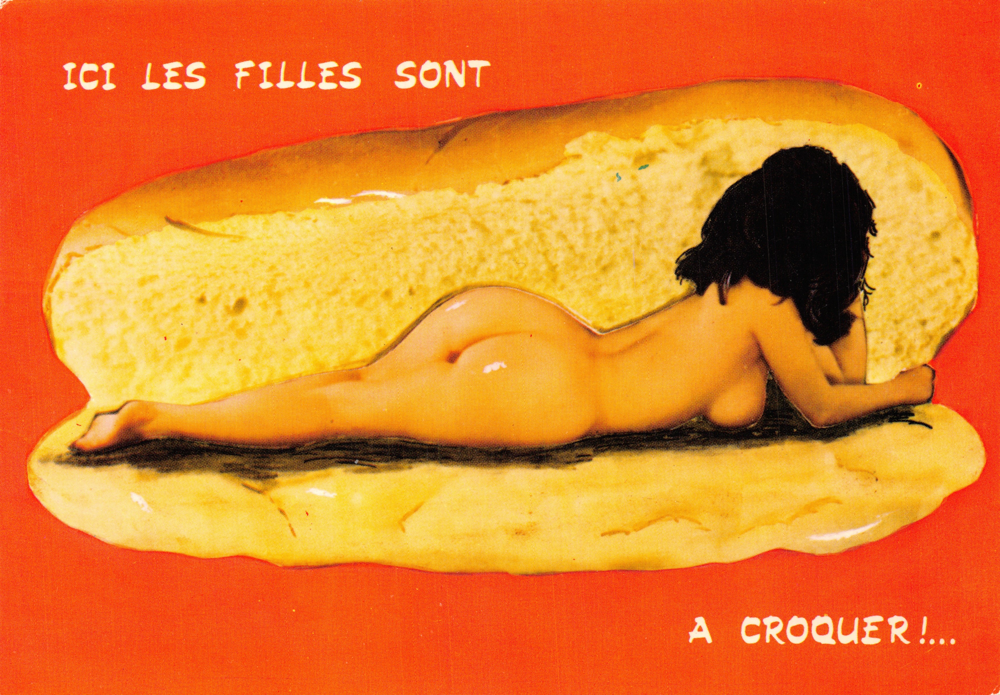 Femme nue dans un sandwich — illustration humoristique — Éditions LYNA PARIS, série 556/24