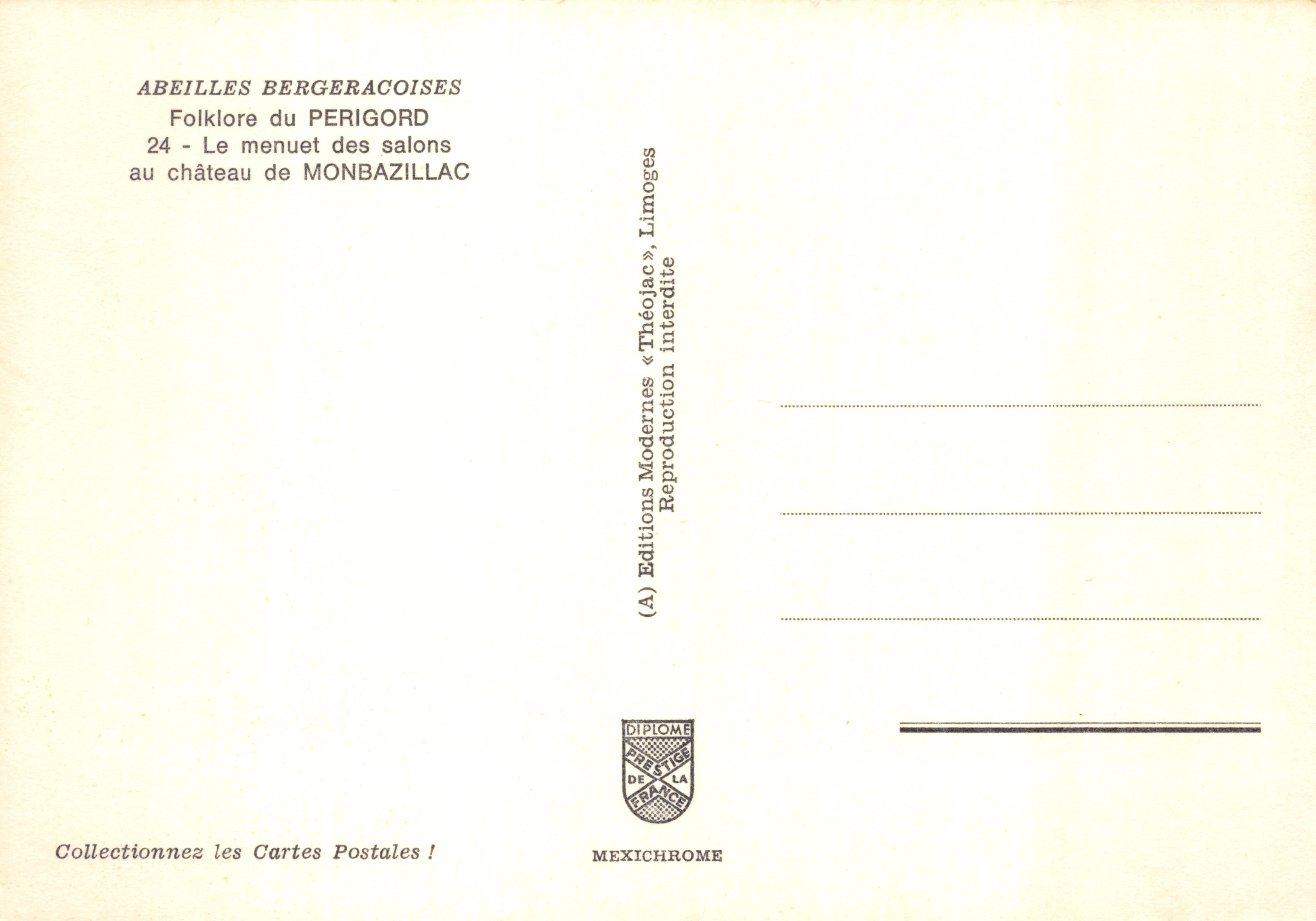 Folklore du Périgord — Le menuet des salons au château de Monbazillac — Éditeur IRIS — Achterkant