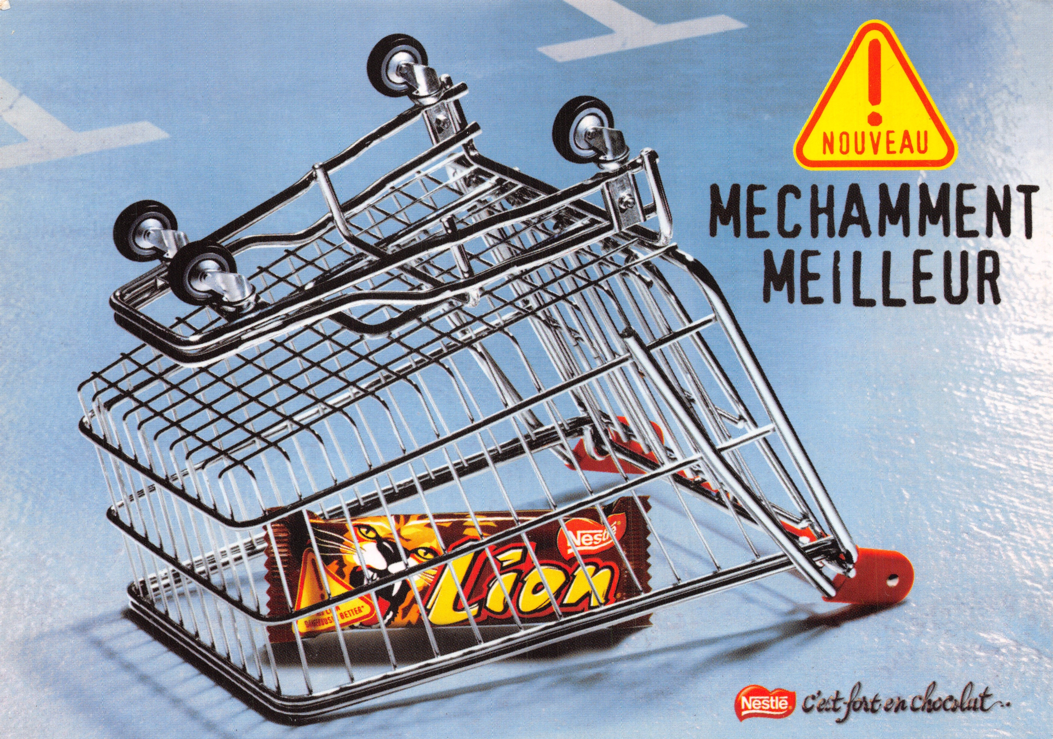 Pubblicità Nestlé Lion — barretta di cioccolato in un carrello della spesa