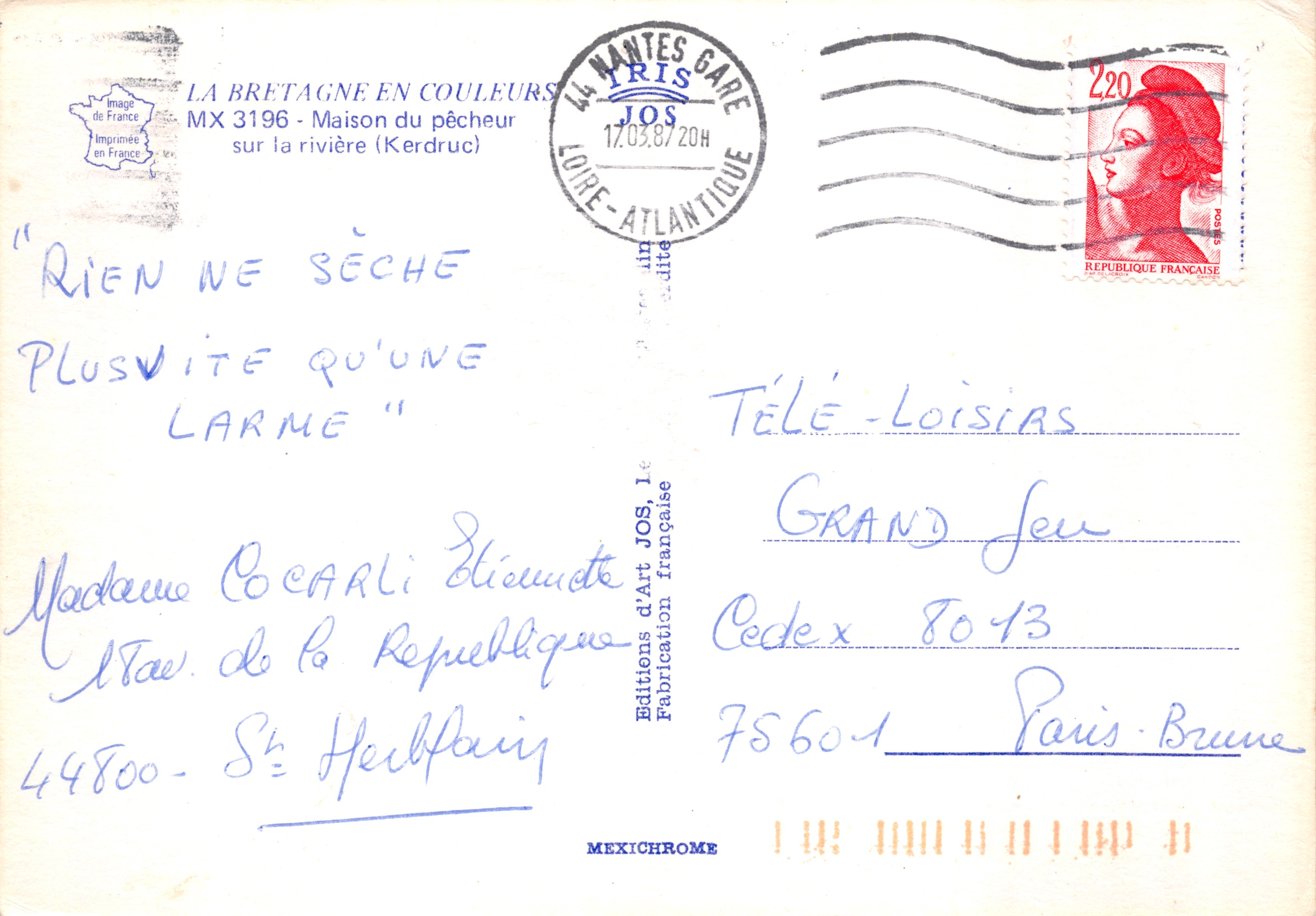 Maison du pêcheur — sur la rivière (Kerdruc) — Éditions d'Art JOS, Le Mexichrome — Achterkant