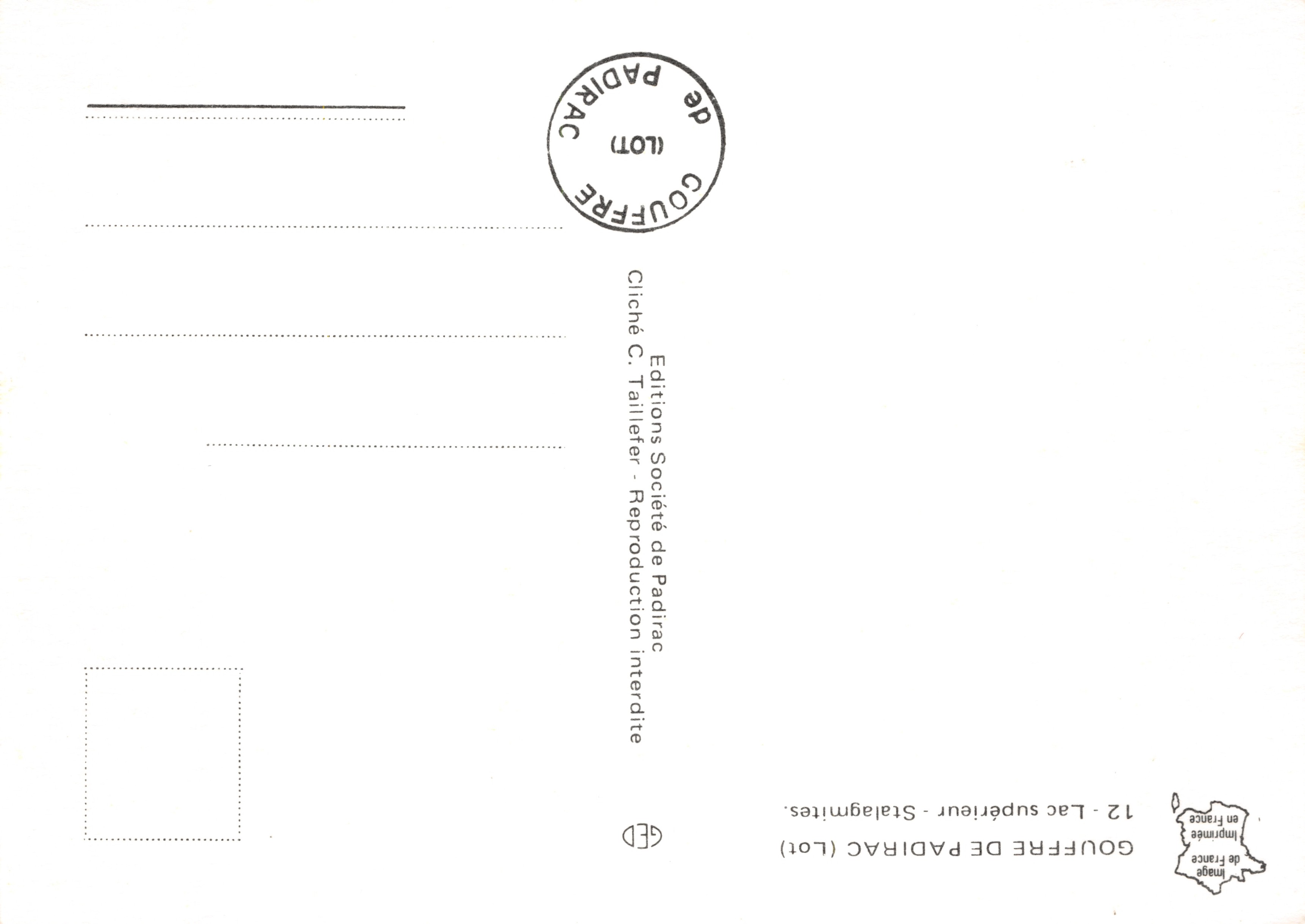 Gouffre de Padirac — Lac supérieur — éditeur Editions Société de Padirac — Achterkant