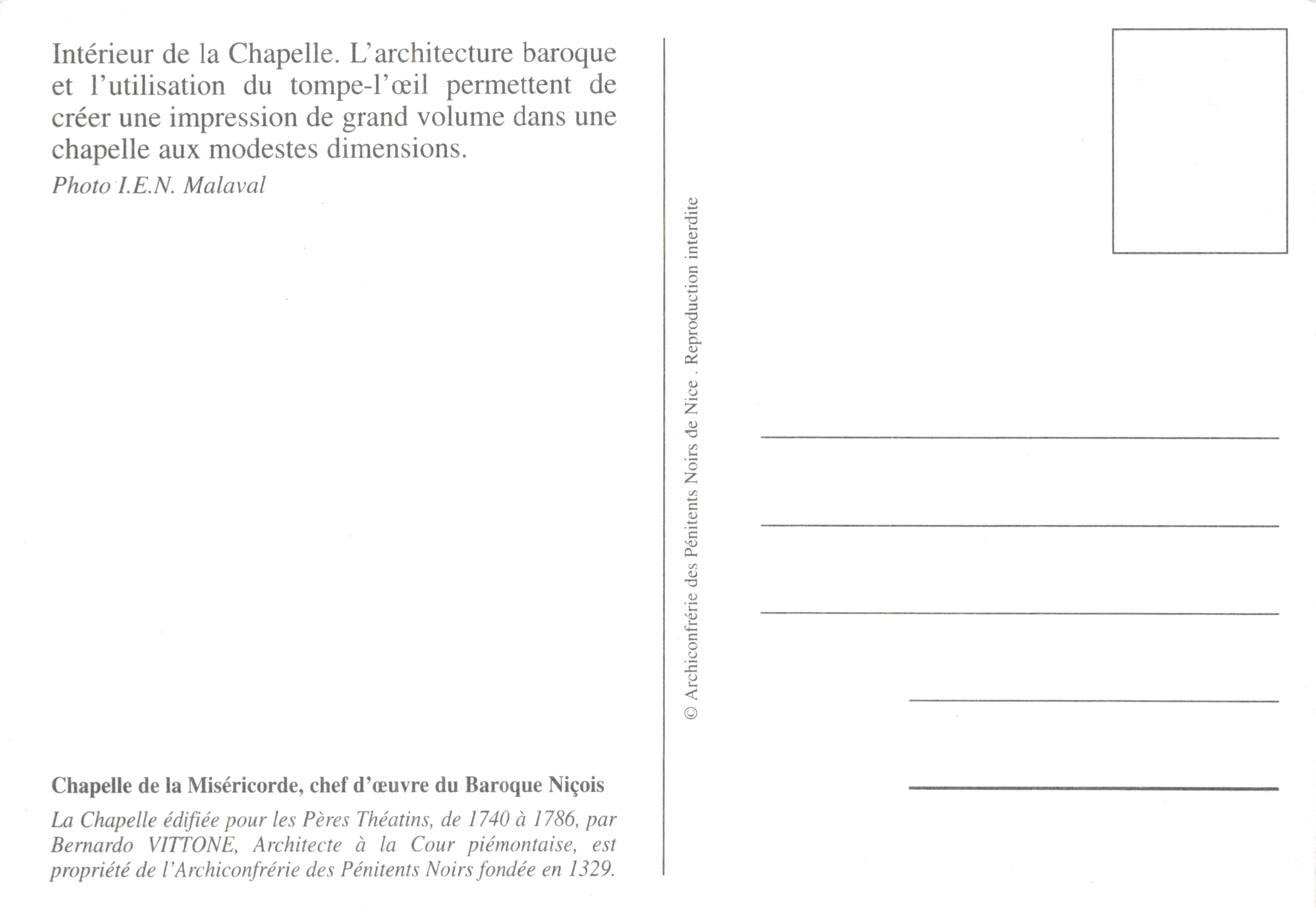 Intérieur de la Chapelle de la Miséricorde — éditeur Archiconfrérie des Pénitents Noirs de Nice — Reverso