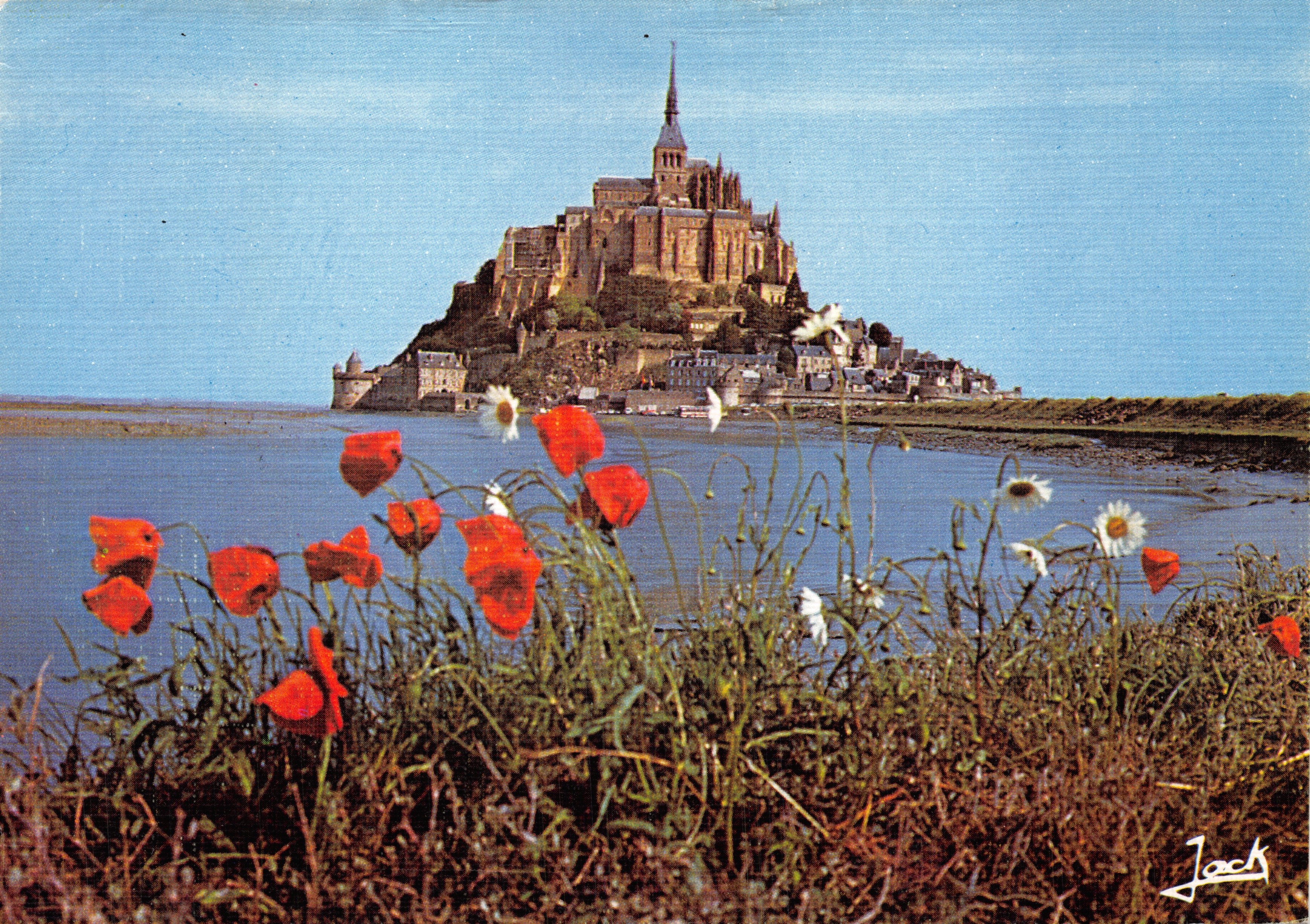 Mont Saint-Michel — vue panoramique avec fleurs en premier plan — éditeur Jack