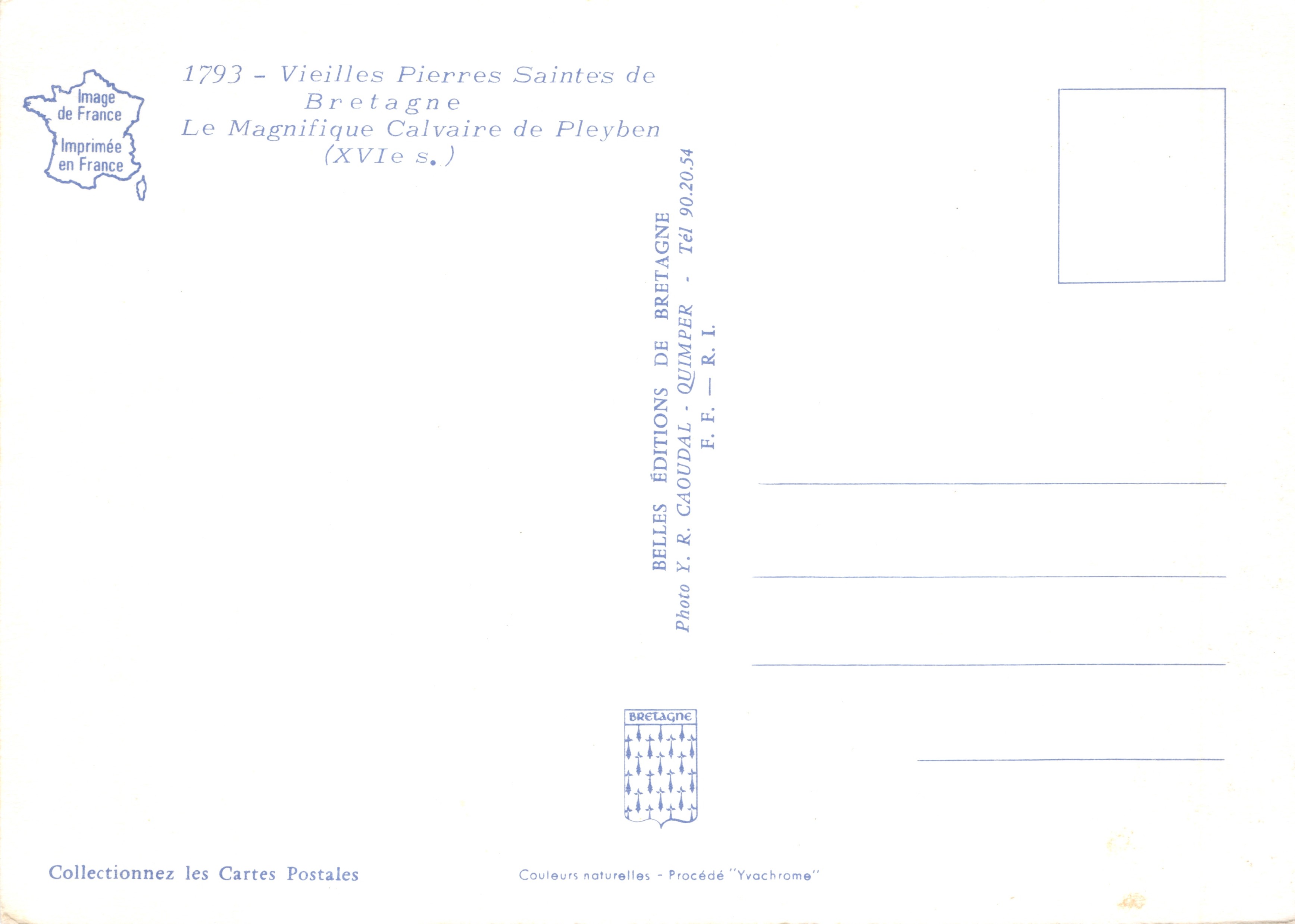 Calvaire de Pleyben — monument sculpté en pierre — Éditions Y.R. Caoudal, n° 90.20.54 — Reverso