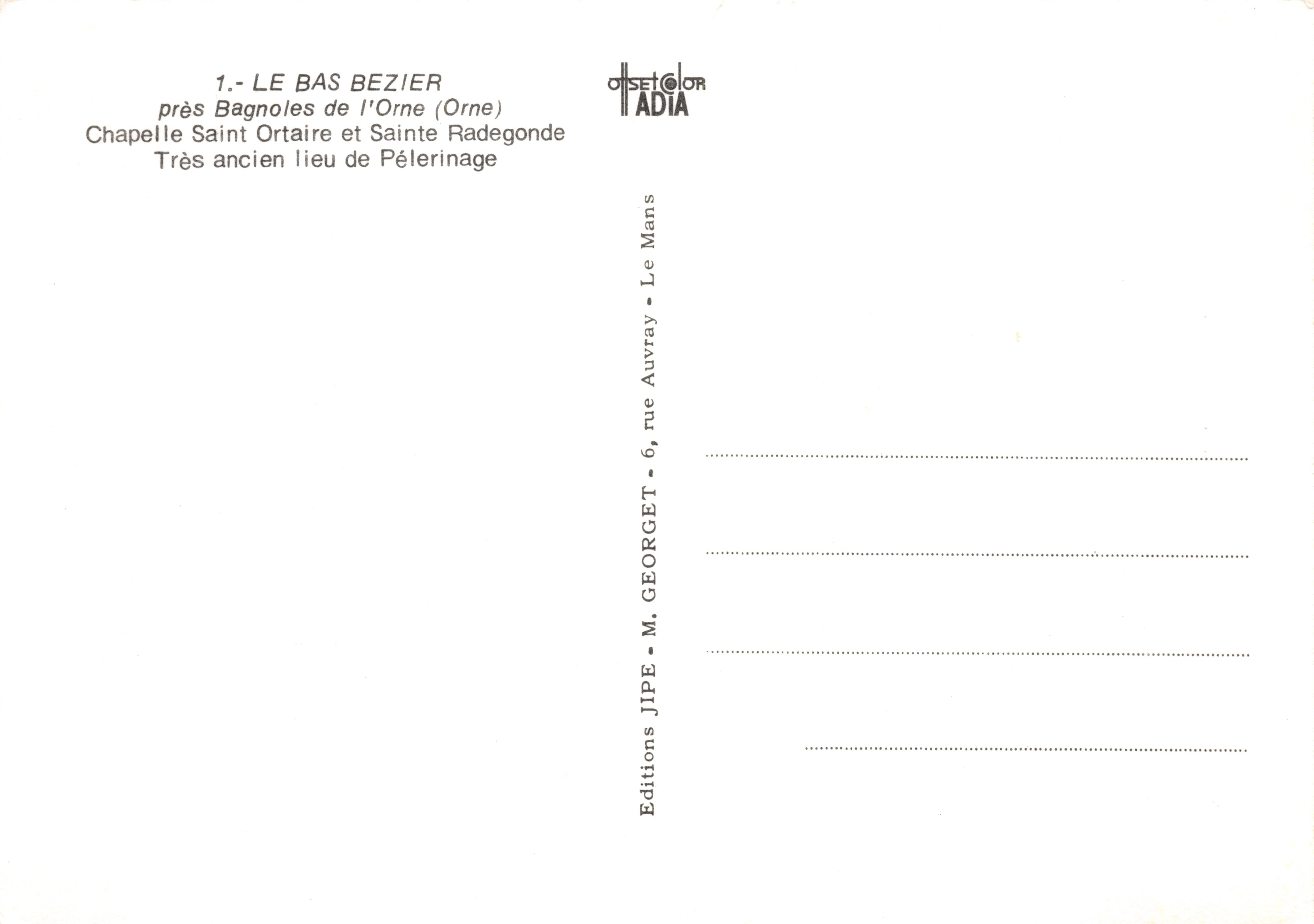 Interno della cappella Saint-Ortaire — vecchia cappella di Le Bas-Bézier (Orne) — Editions JIPE - M. GEORGET, Le Mans — Verso