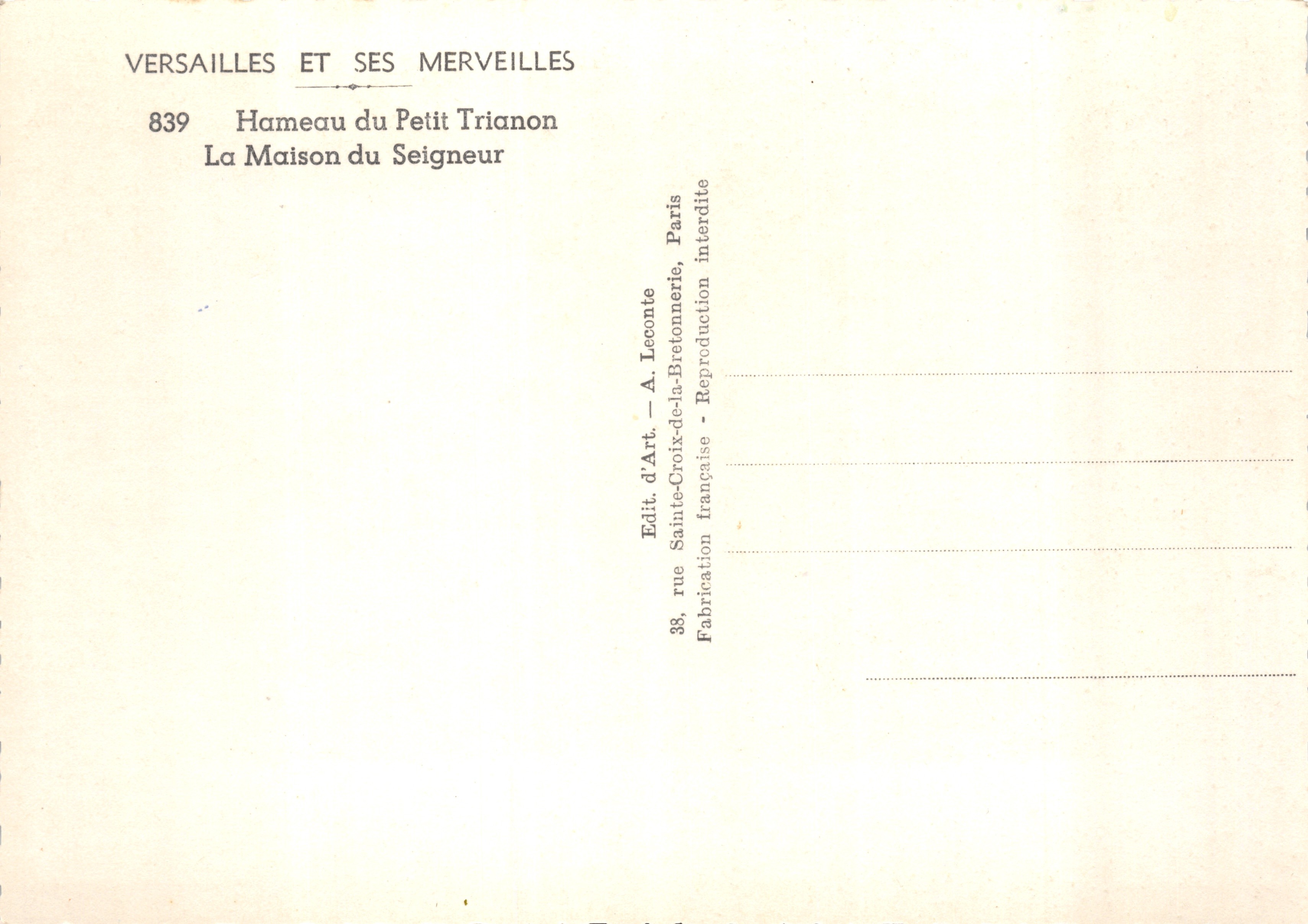 Hameau du Petit Trianon — La Maison du Seigneur — Éditeur A. Leconte — Reverso