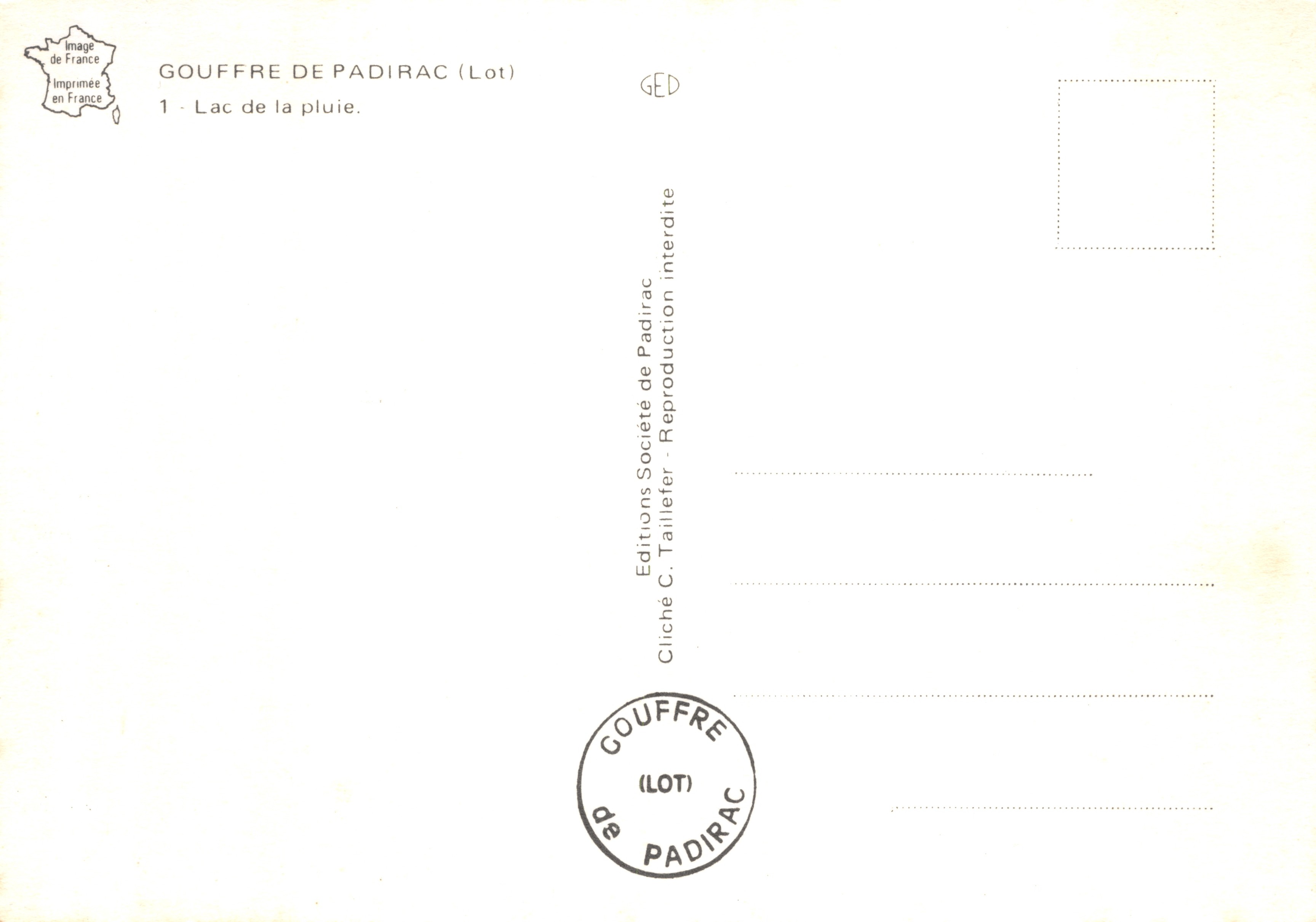 Gouffre de Padirac — Lac de la pluie — Éditions C. Taillefer — Reverso