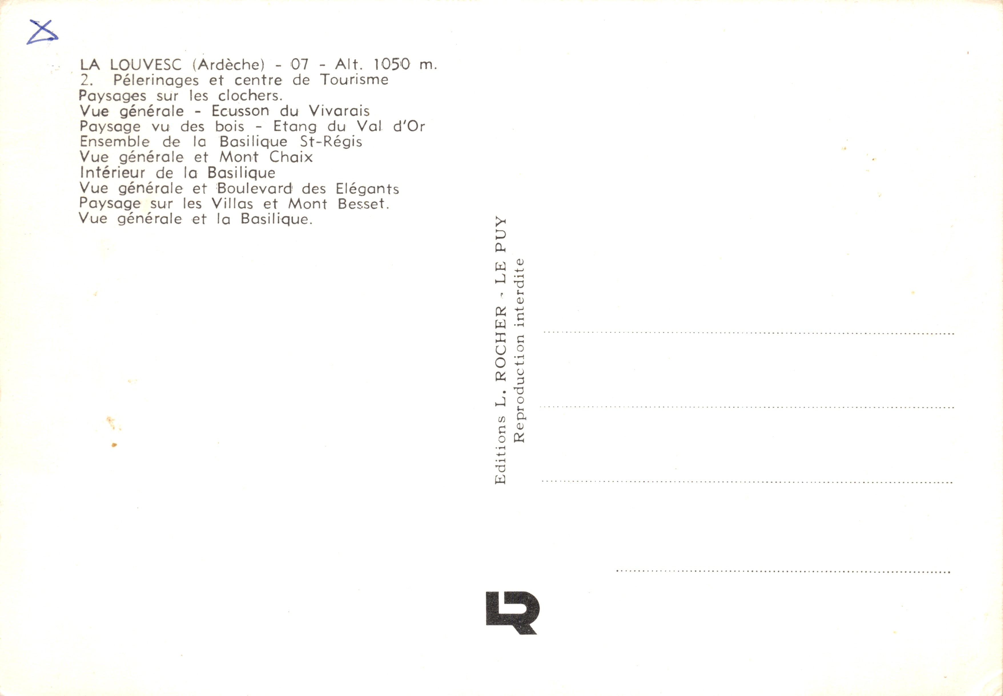 La Louvesc — Allgemeiner Blick und Innenansicht der Basilika — Verlag EINO — Rückseite