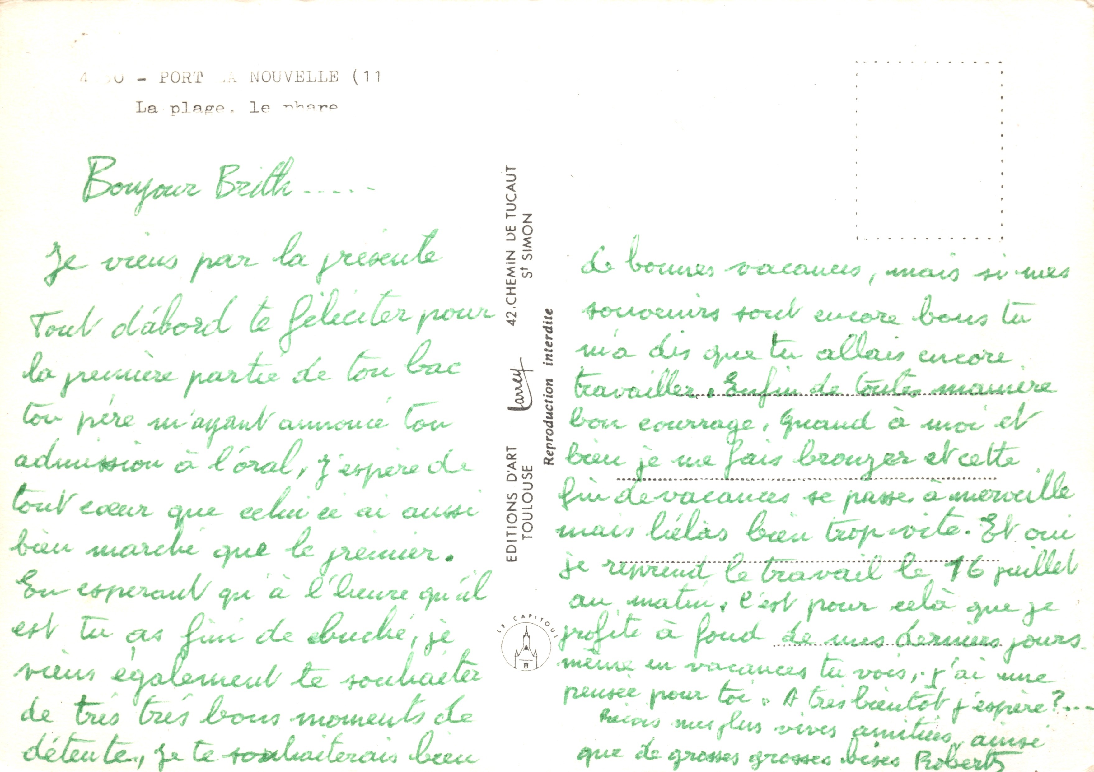 Port La Nouvelle — vue du phare et de la plage — Éditions d'Art Toulouse — Rückseite