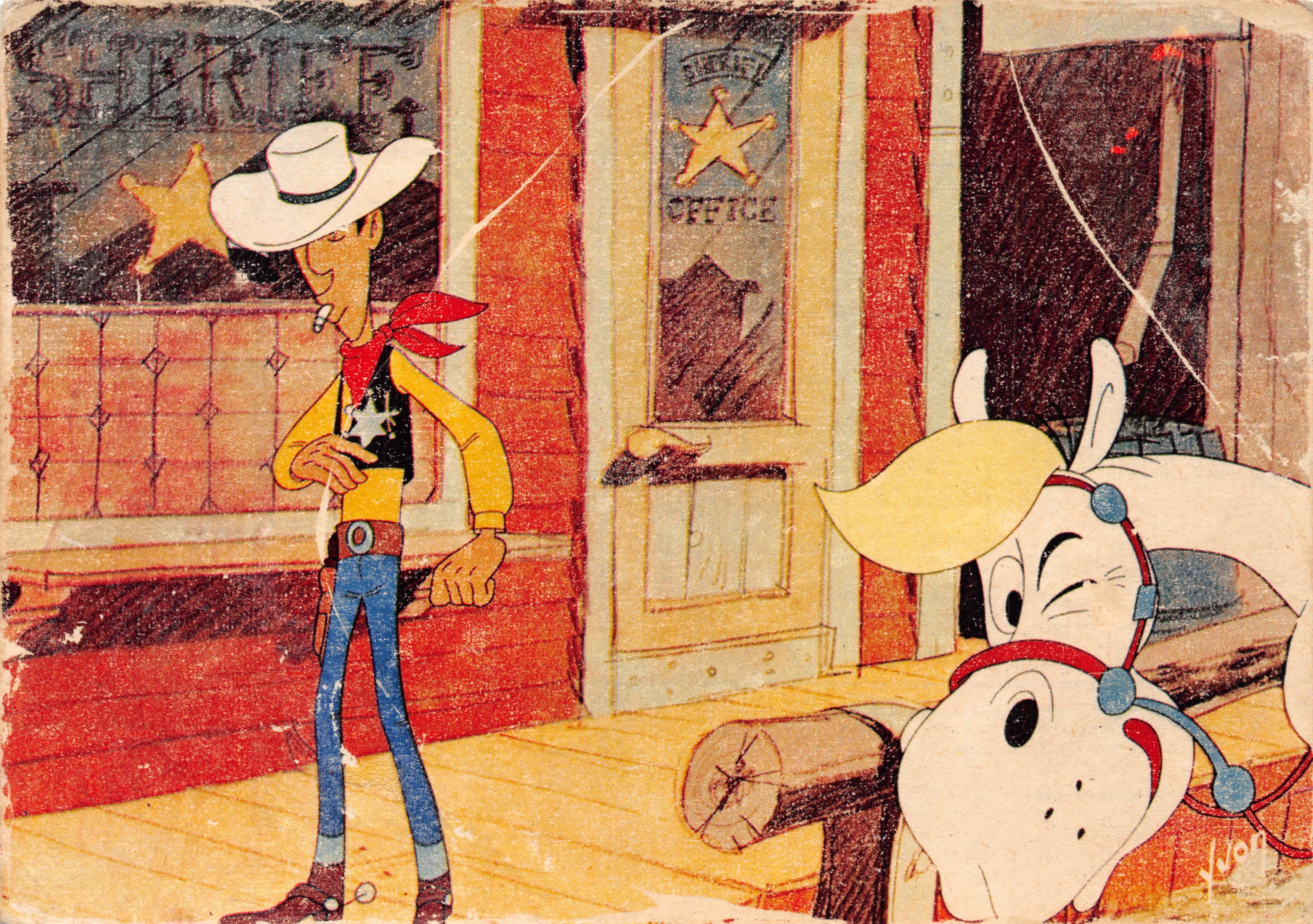 Lucky Luke — delante de la oficina del sheriff — editor Yvon