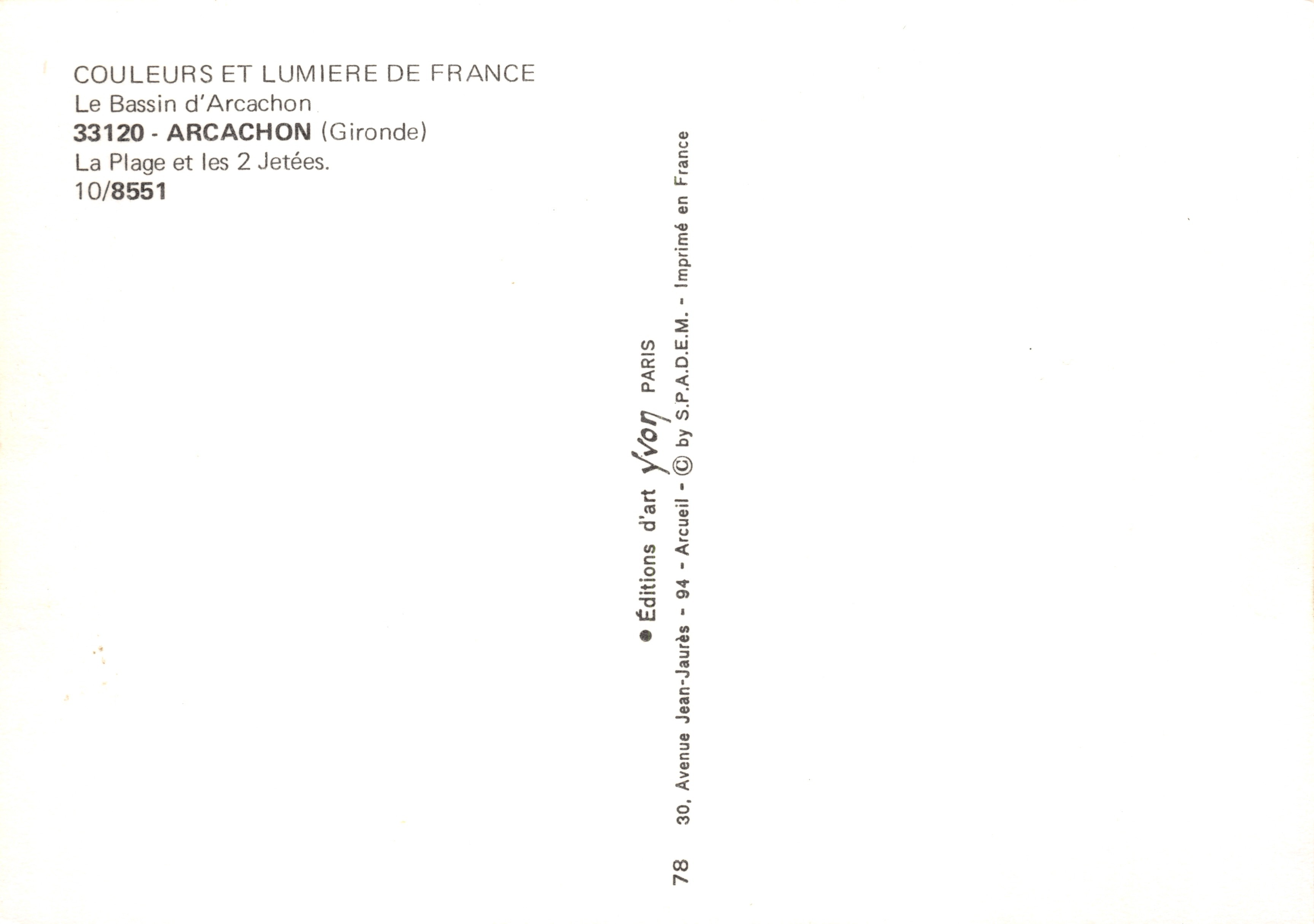 Arcachon — La spiaggia e le 2 dighe — Éditions d'art Yvon — Verso