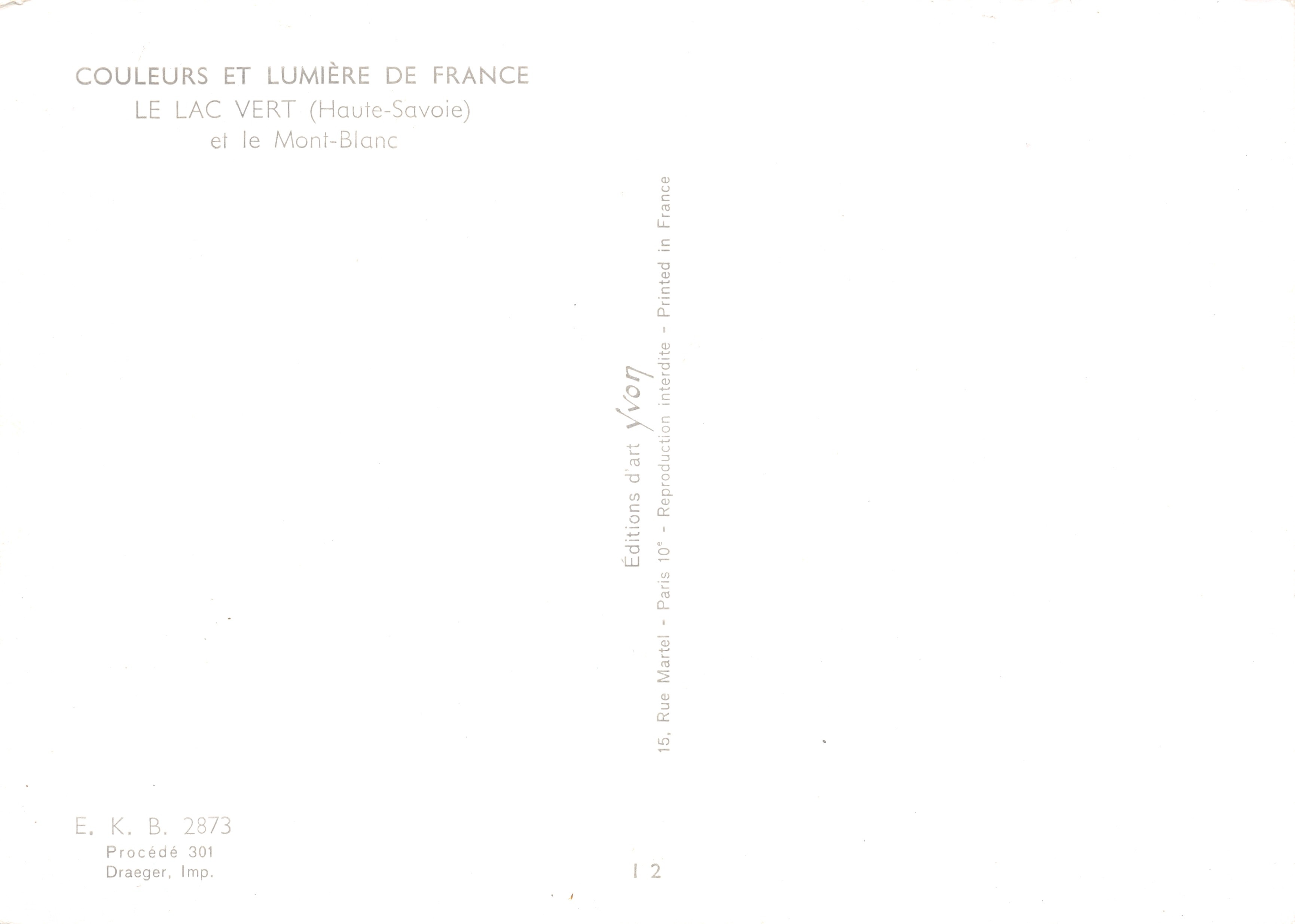Lago Verde — Haute-Savoie — con il Monte Bianco in fondo — Éditions K. B. 2873 — Verso